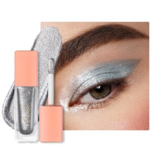 Oulac Liquid Glitter Eyeshadow - Silver Shimmer, Non-Sticky One-Swipe Coverage with Quick-Drying, Crease-Resistant Formula. Vegan & Cruelty-Free (13)