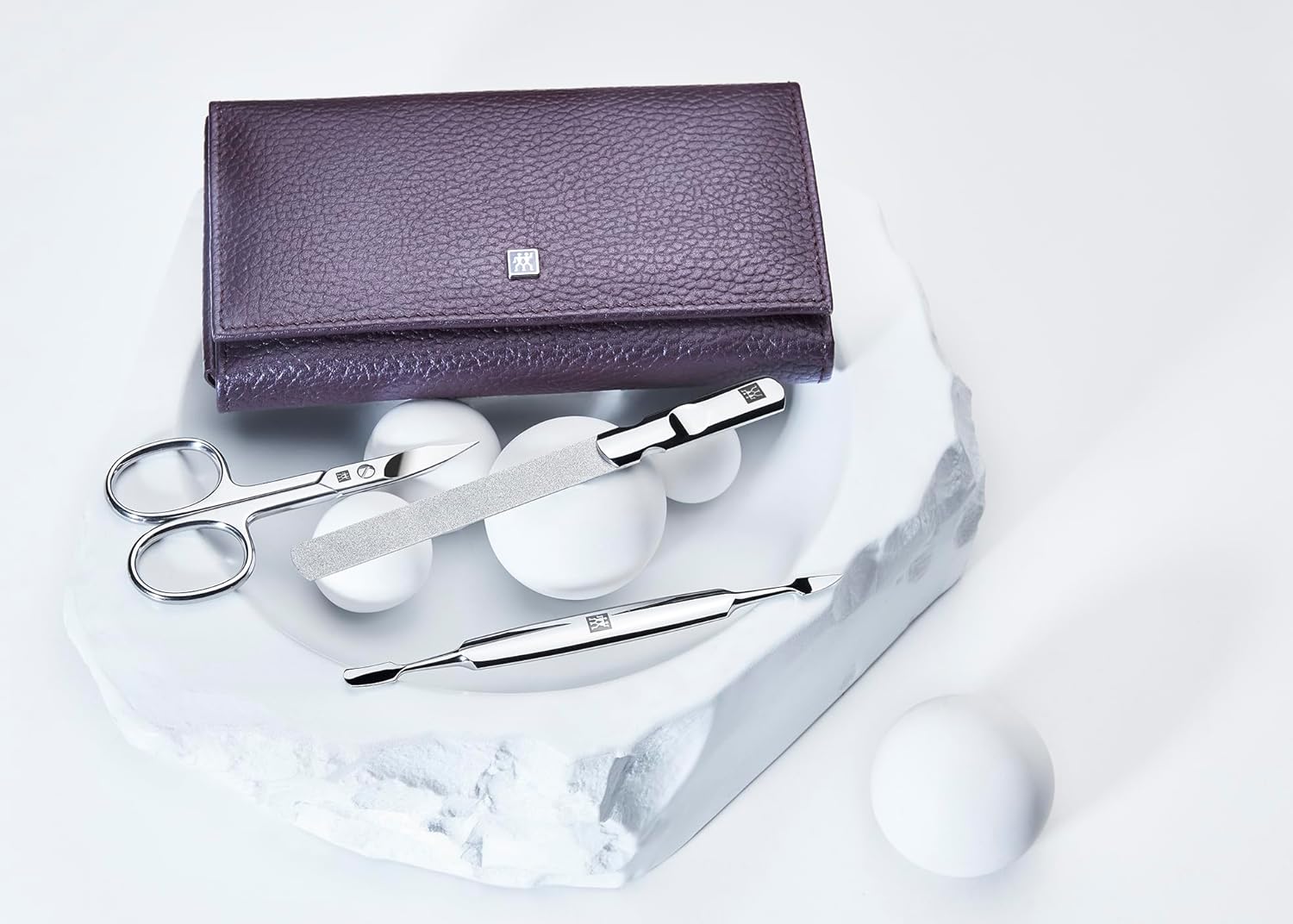 ZWILLING Beauty Classic INOX Manicure and Pedicure Nappa Leather Case with Snap Closure, Nail Care Kit, 8-Piece, Premium Travel Nail Kit, Purple - Image 3