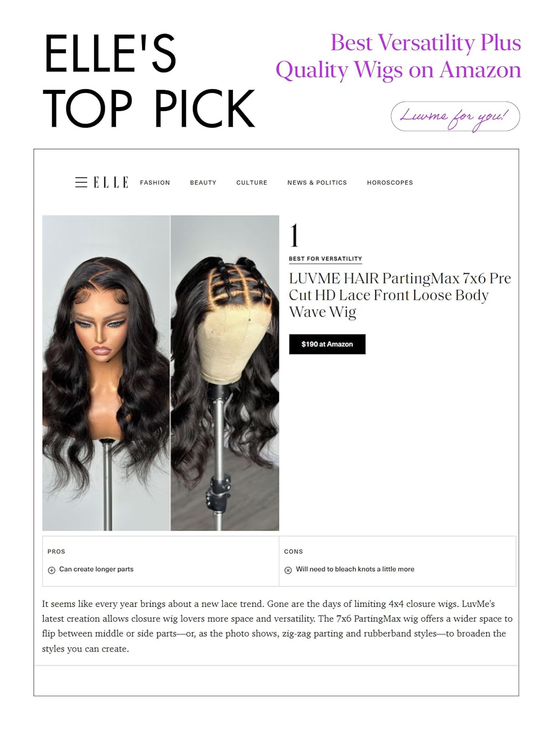 LUVME HAIR All-Day Comfort Real Glueless 7x6 HD Lace Wig 200% Density Hair PartingMax Lace Wigs Loose Body Wave Lace Front Wigs Human Hair Pre Cut Plucked Lace Frontal 22 Inches Natural Black Color - Image 5