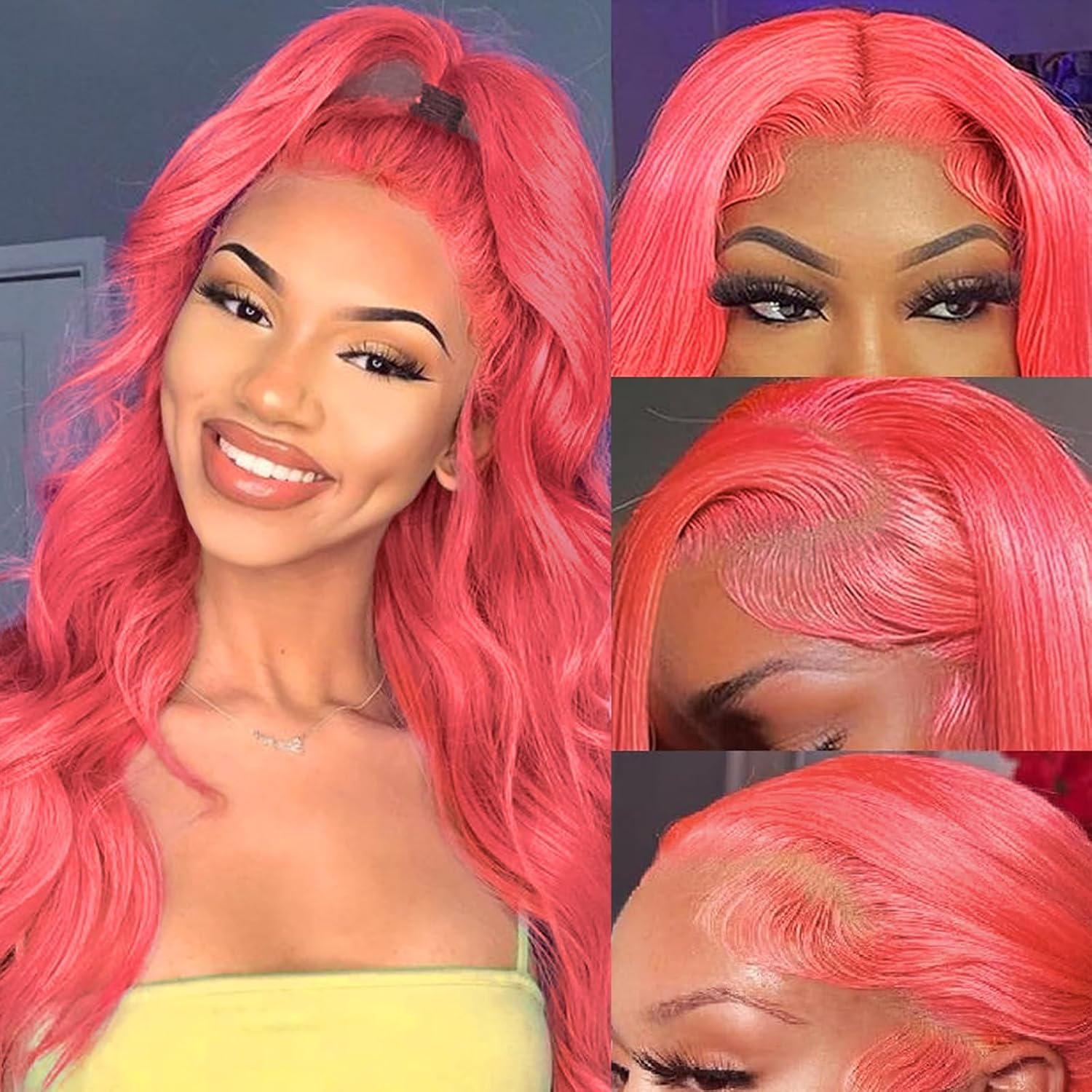 Hot Pink Lace Front Wig Human Hair Body Wave 13x6 Hd Lace Frontal Wigs Glueless Pre Plucked with Baby Hair for Women 180% Density Red Pink Colored 22 Inch - Image 2