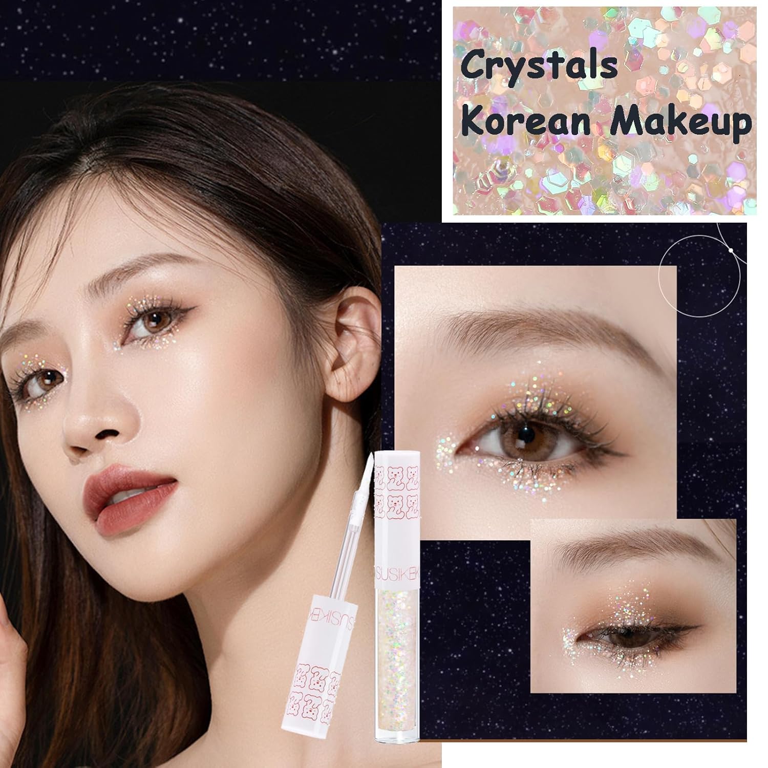 6Pcs Liquid Glitter Eyeshadow Eyeliner, Korean Makeup, Bling Under Eye Shadow, Shimmer Eye Make Up Valentine's Gift Set,Long Lasting,Quick Drying & Pigmented Loose Glitter Glue for Crystals Makeup - Image 7