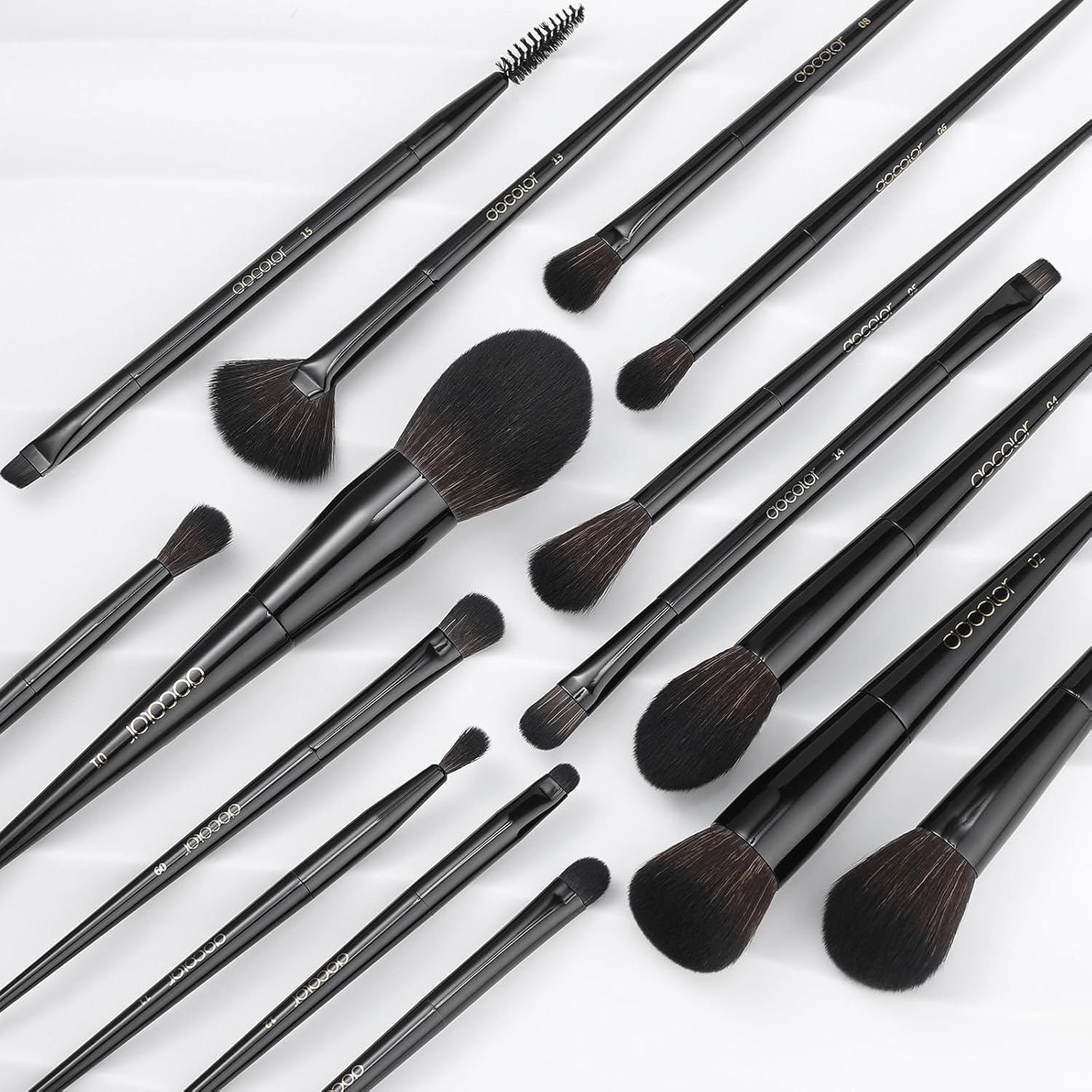 Docolor 15 Piece Obsidian Premium Synthetic Makeup Brush Set for Foundation Contour Blush Eye Shadow - Image 2