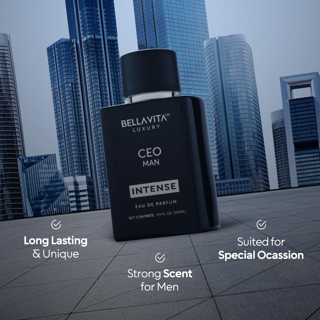BellaVita Luxury CEO Man INTENSE Eau De Perfume for Men (3.4 fl.oz) | Long-Lasting Mens Cologne with Bergamot, Lavender, Orchid & Musk | Bold & Woody Gift Perfume Cologne for Men | Vegan CEO Fragrance - Image 5