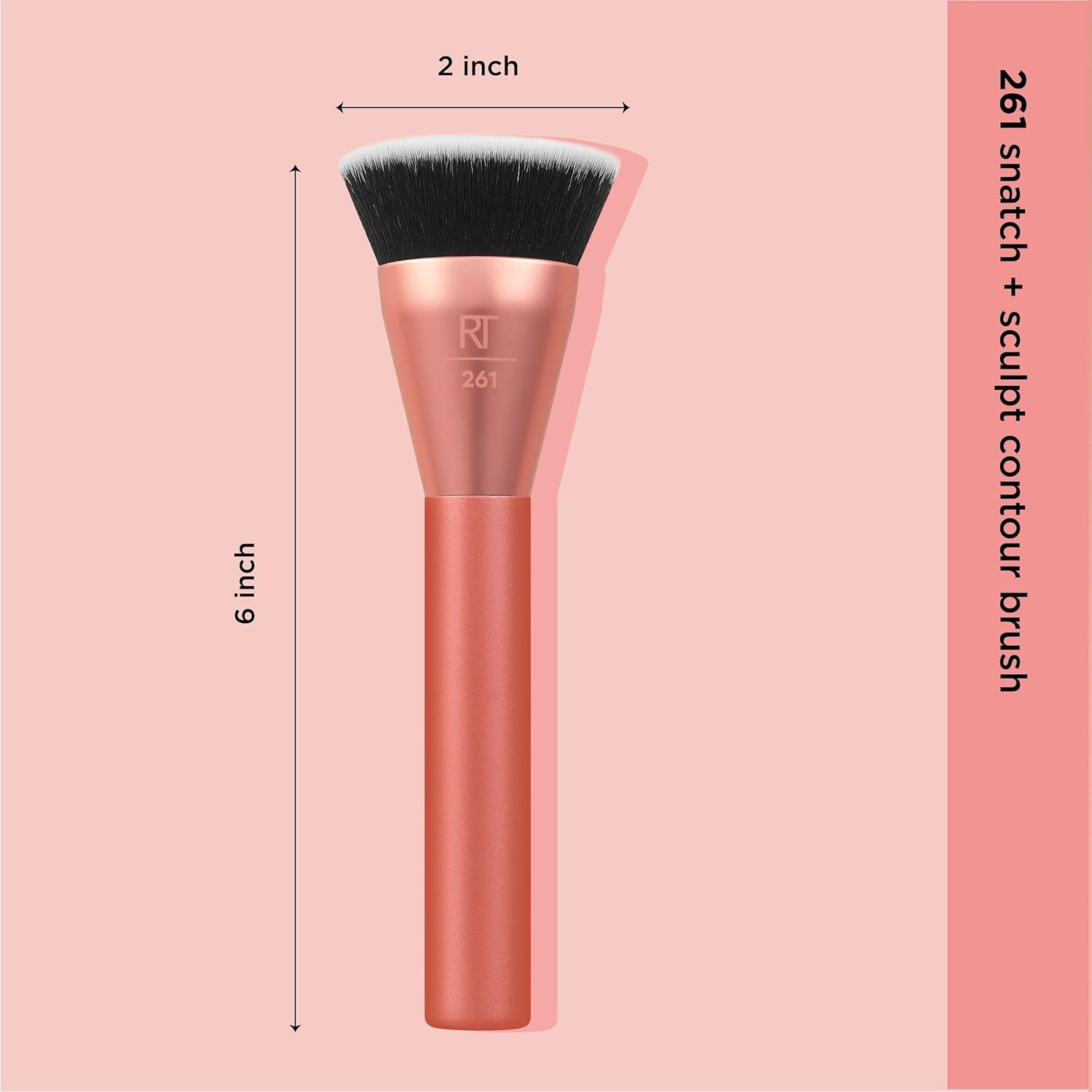 Real Techniques Snatch + Sculpt Contour Makeup Brush, For Liquid & Cream Contour & Bronzer, Flat Top & Oval Head For Blending & Buffing, Dense, Synthetic Bristles, Vegan & Cruelty Free, 1 Count - Image 5