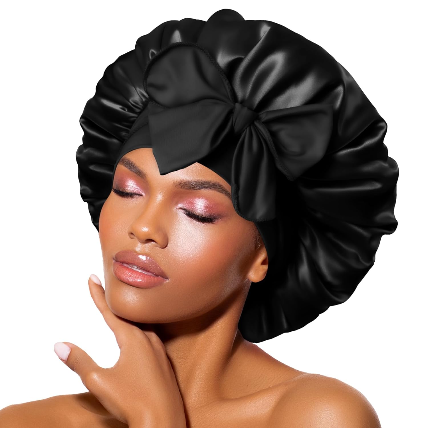 Bonnet Queen Silk Bonnet Satin Bonnet Hair Bonnet for Sleeping Night Sleep Hat with Tie Band Black Bonnet with Head Wrap for Women Natural Hair