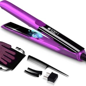 DORISILK 500 Degree High Temp Professional Hair Straightener,15s Fast Heating Ceramic Flat Iron ,2 in 1 Hair Straightener and Curler,Plasma Flat Iron Get Frizz-Free ,Dual Voltage for Travel Purlpe