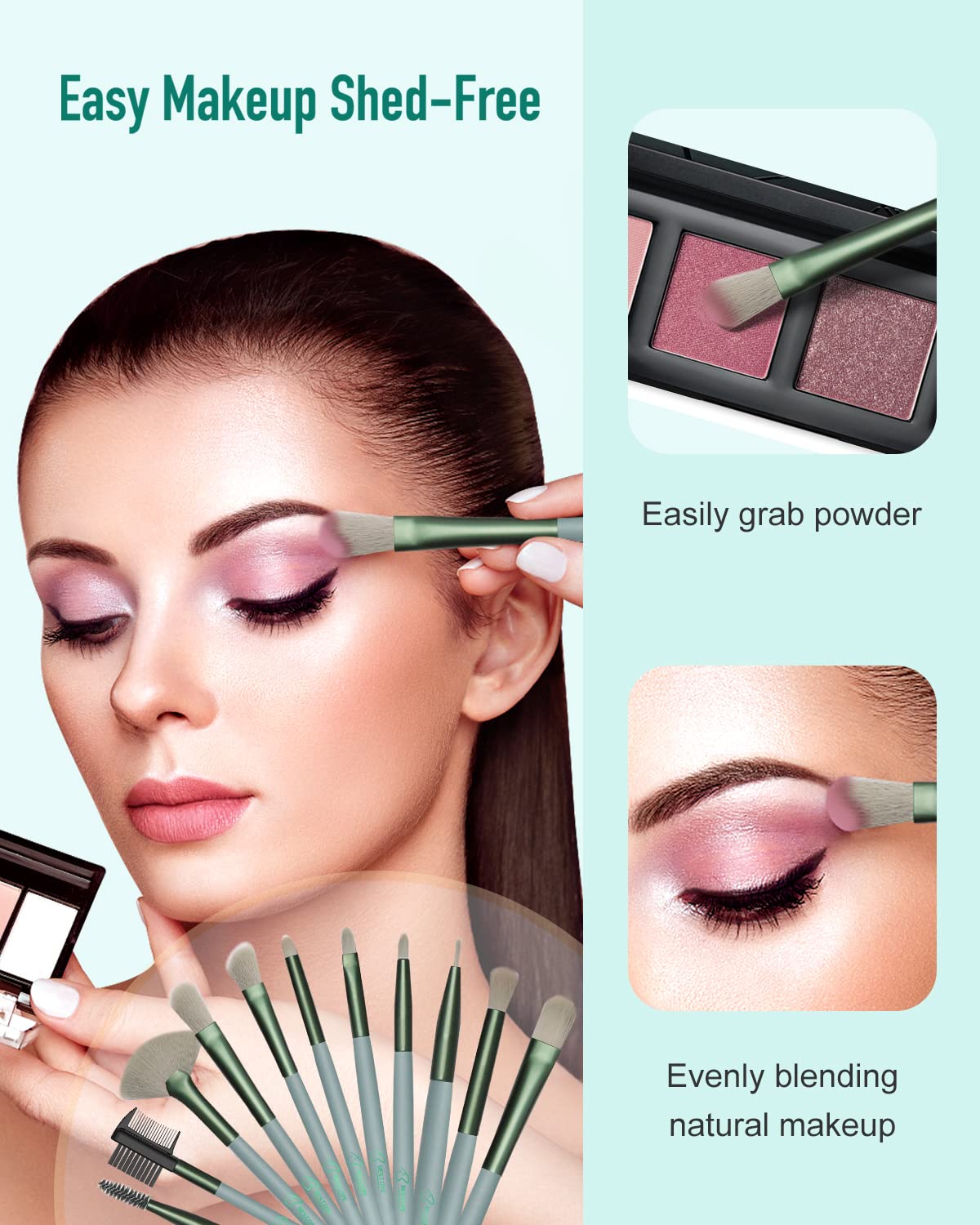 BESTOPE PRO 16 Pcs Makeup Brush Set Makeup Brushes for Eyes and Face, Blending Brush for Foundation, Premium Synthetic Powder Concealers Makeup Brushes, Eye Shadows Brushes, Eyeliner Brushes Green - Image 4