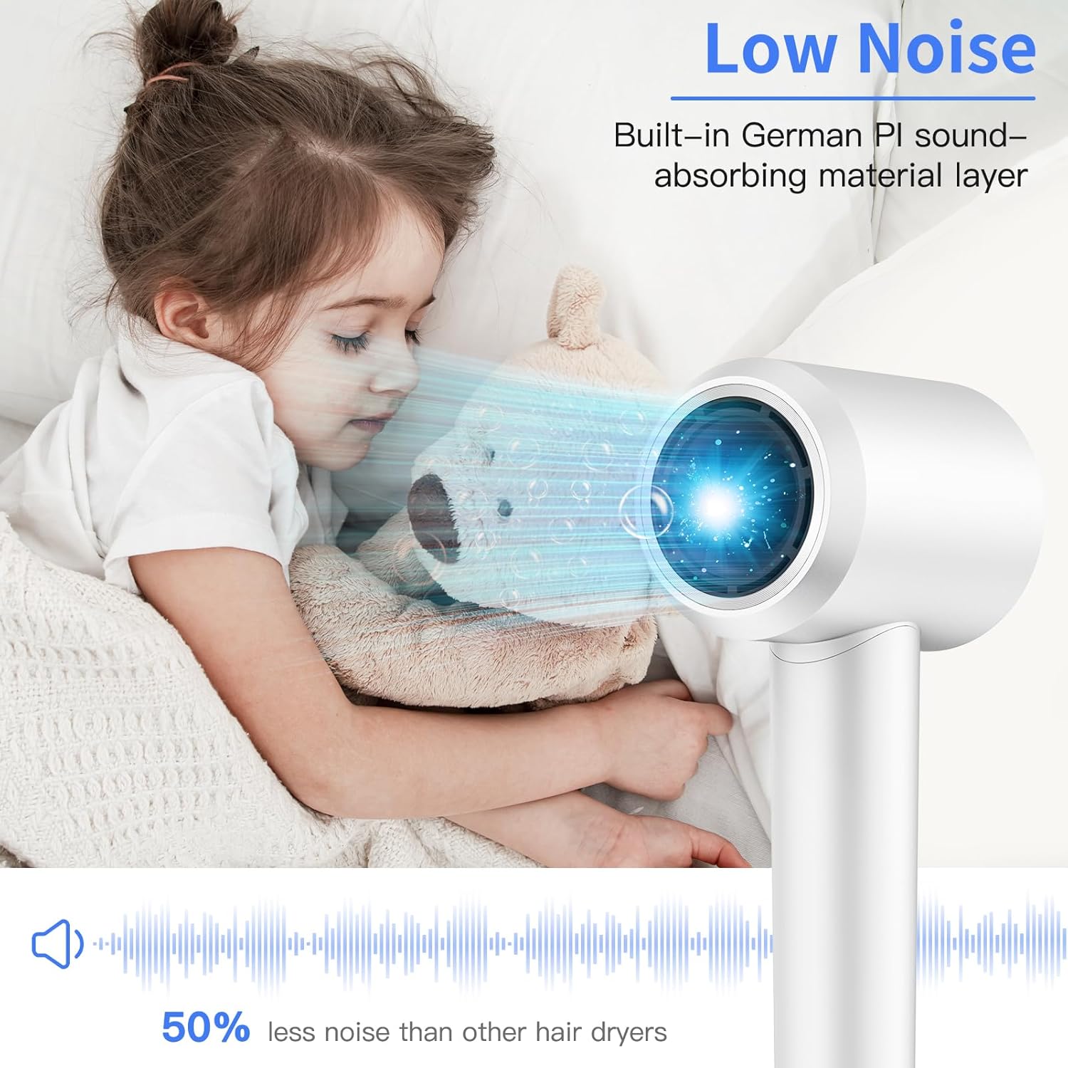White High-Speed Ionic Hair Dryer 110,000 RPM with Magnetic Concentrator Nozzle - Image 5