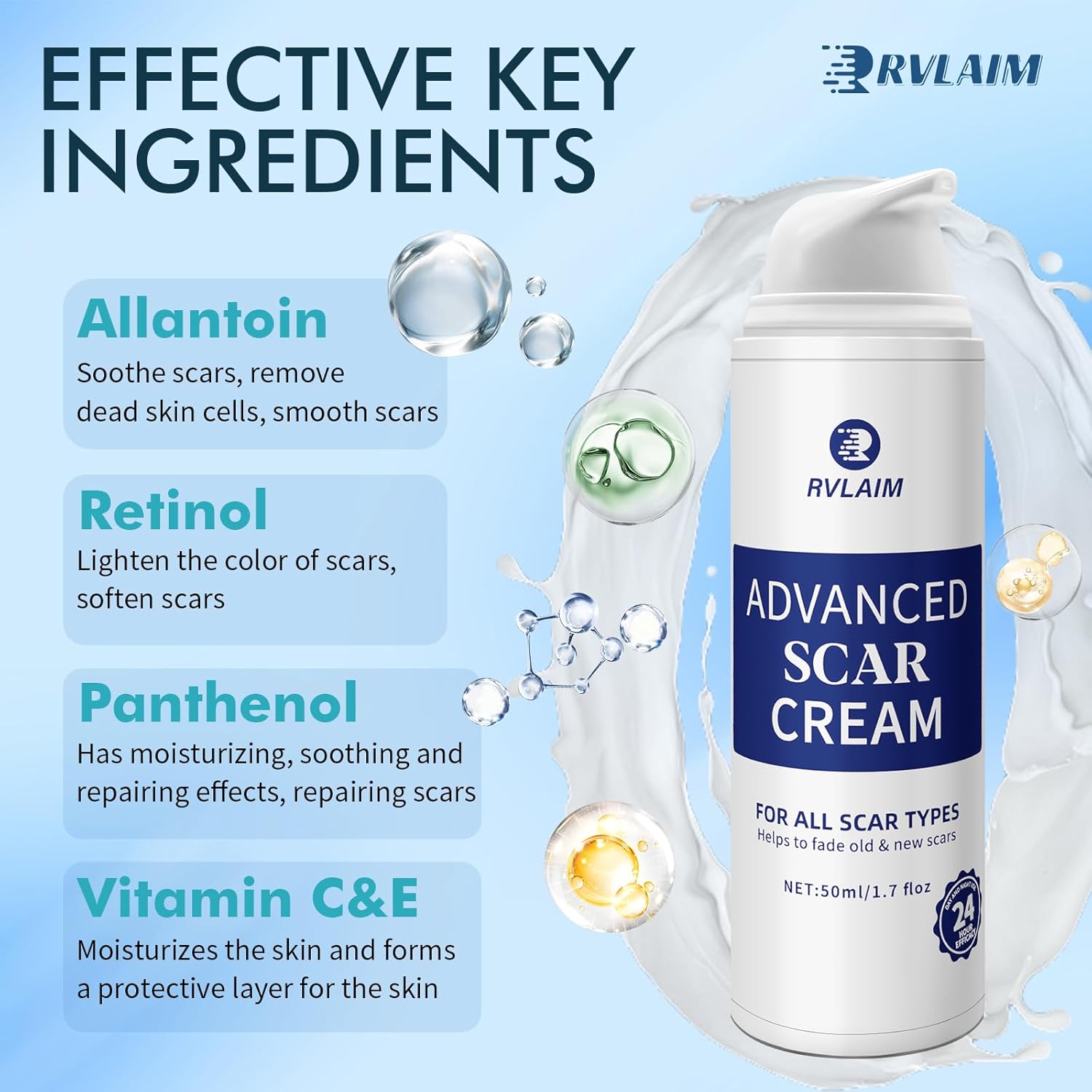 Advanced Silicone Scar Cream Gel 1.7 oz for Surgical Stretch Marks and Keloids - Image 2