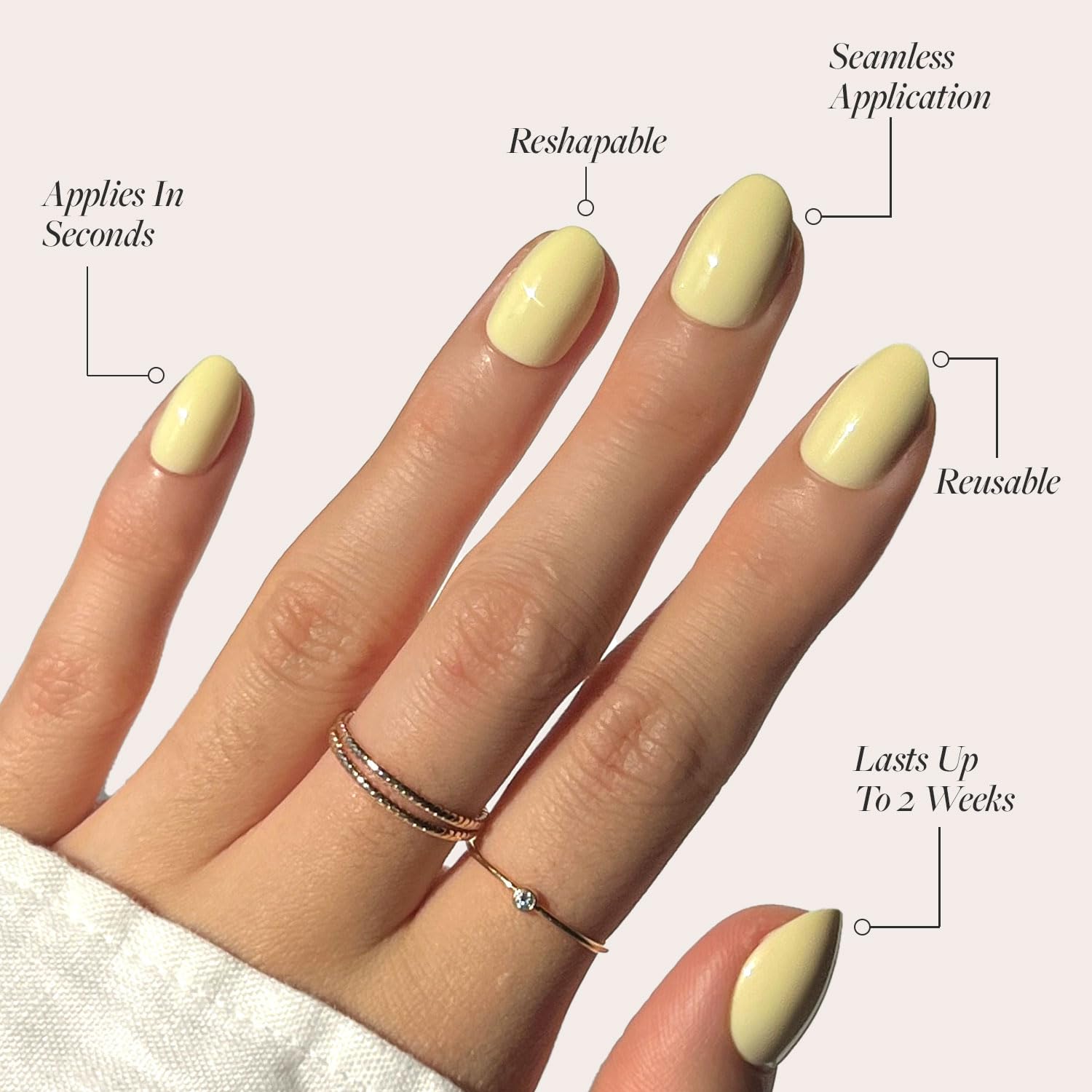Glamnetic Press On Nails - Pastel Yellow | Short Oval Glossy Light Yellow Fake Nails, Reusable Spring Nails | 15 Sizes - 30 Nail Kit with Glue - Image 3