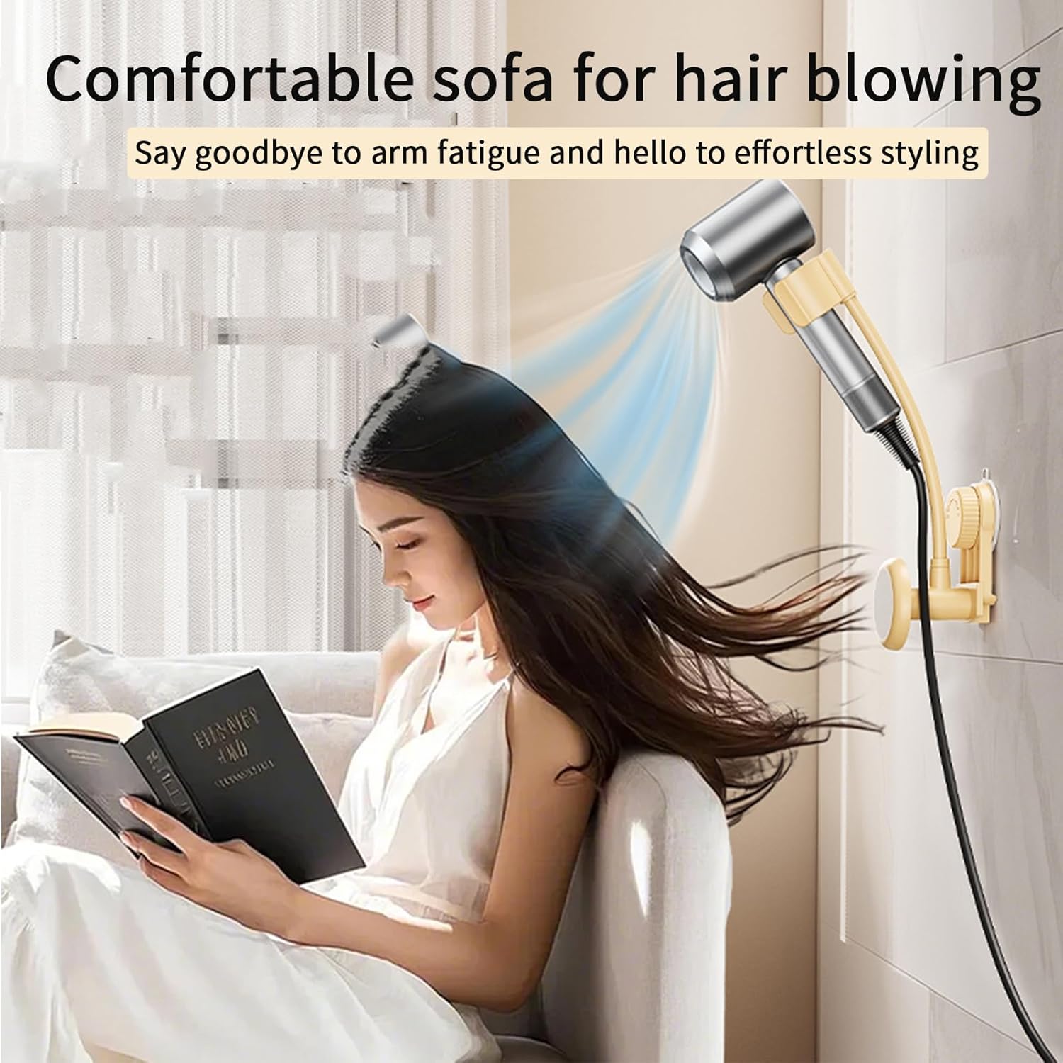Hands-Free Hair Dryer Holder Wall Mounted with 360° Adjustable Hose, Suction Cup Installation, Built-in Mirror, and Cord Organizer for Blow Dryer, Curling Iron, No Drilling Required - Image 8