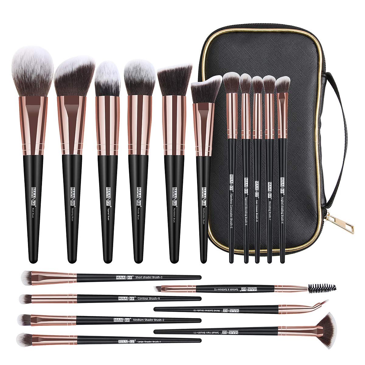 Makeup Brushes, 18 Pcs Professional Premium Synthetic Makeup Brush Set with Case, Foundation Kabuki Eye Travel Make up Brushes sets (Black Gold) - Image 9