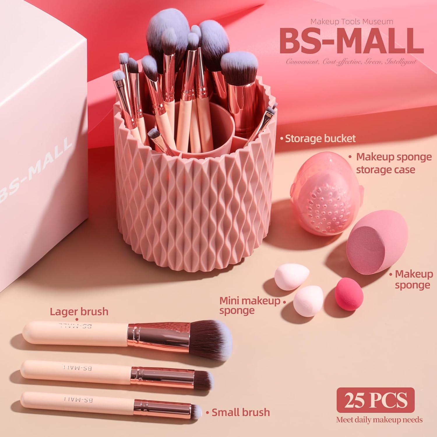 BS-MALL Makeup Brushes Premium Synthetic Foundation Powder Concealers Eye Shadows 18 Pcs Brush Set with 5 sponge & Holder Sponge Case (A-Pink) - Image 5