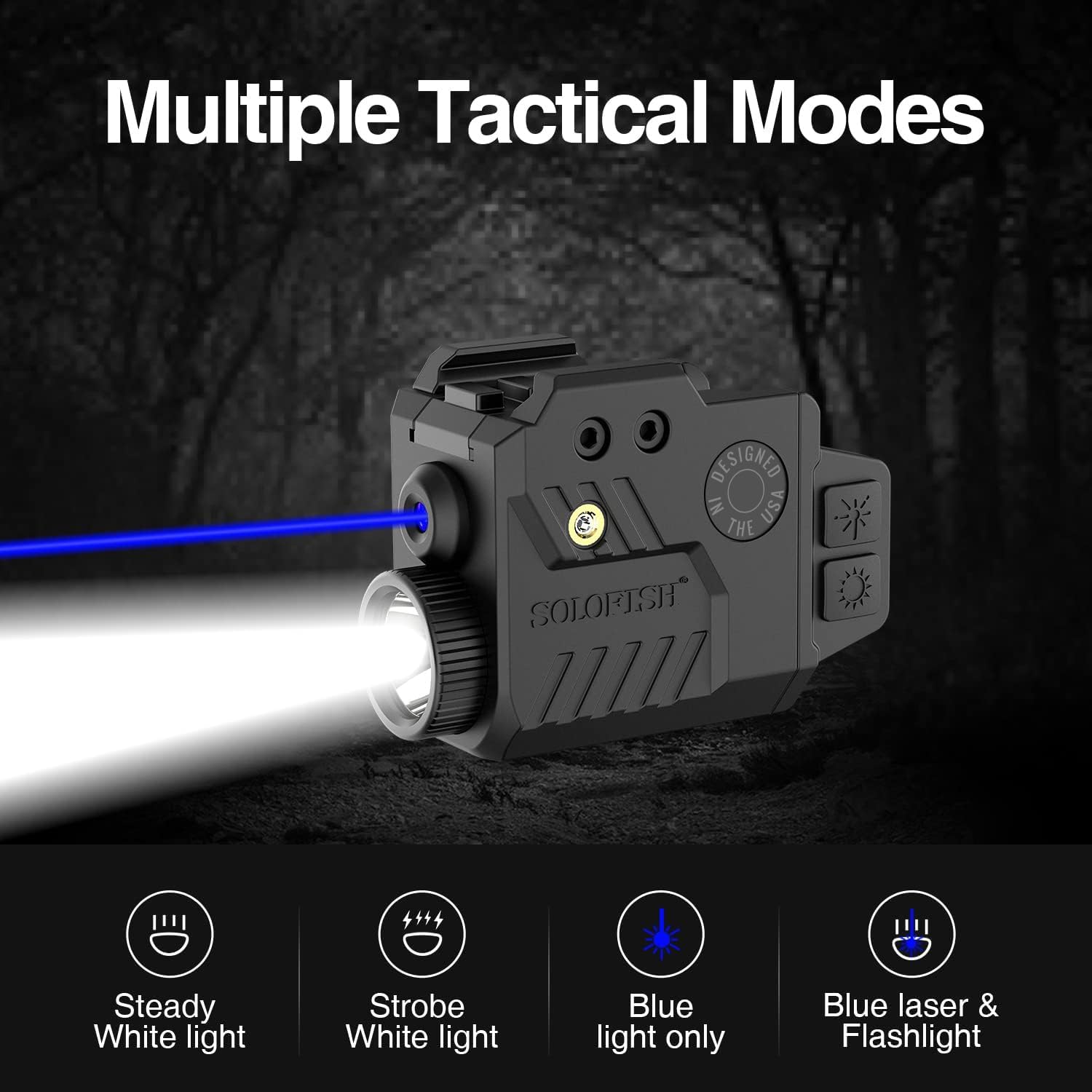 Solofish 800 Lumens Adjustable Pistol Light Laser Combo, Strobe Function Blue Laser and Tactical Light Fits for Full Size with Rail - Image 3
