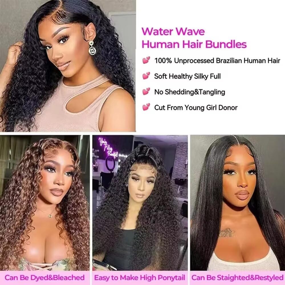 Yavida Water Wave Human Hair Bundles Wet and Wavy Bundles Human Hair Brazilian Unprocessed Remy Hair Water Wave Weave Extensions 10 12 14 Inch Natural Black - Image 4
