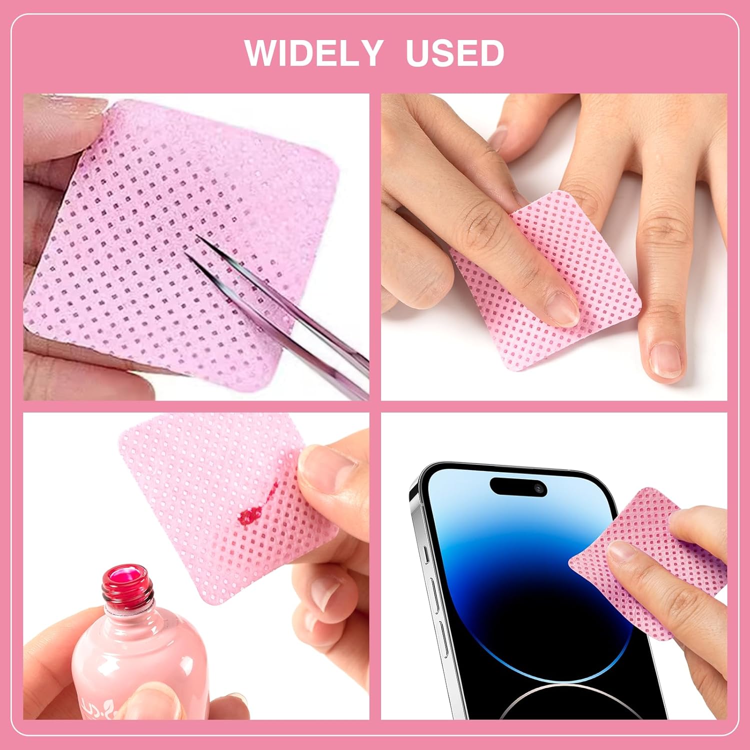 BLUERISE Lint Free Nail Wipes Pink 1200pcs Nail Polish Remover Pads Soft Absorbable Eyelash Extension Glue Cleaning Wipes - Image 5