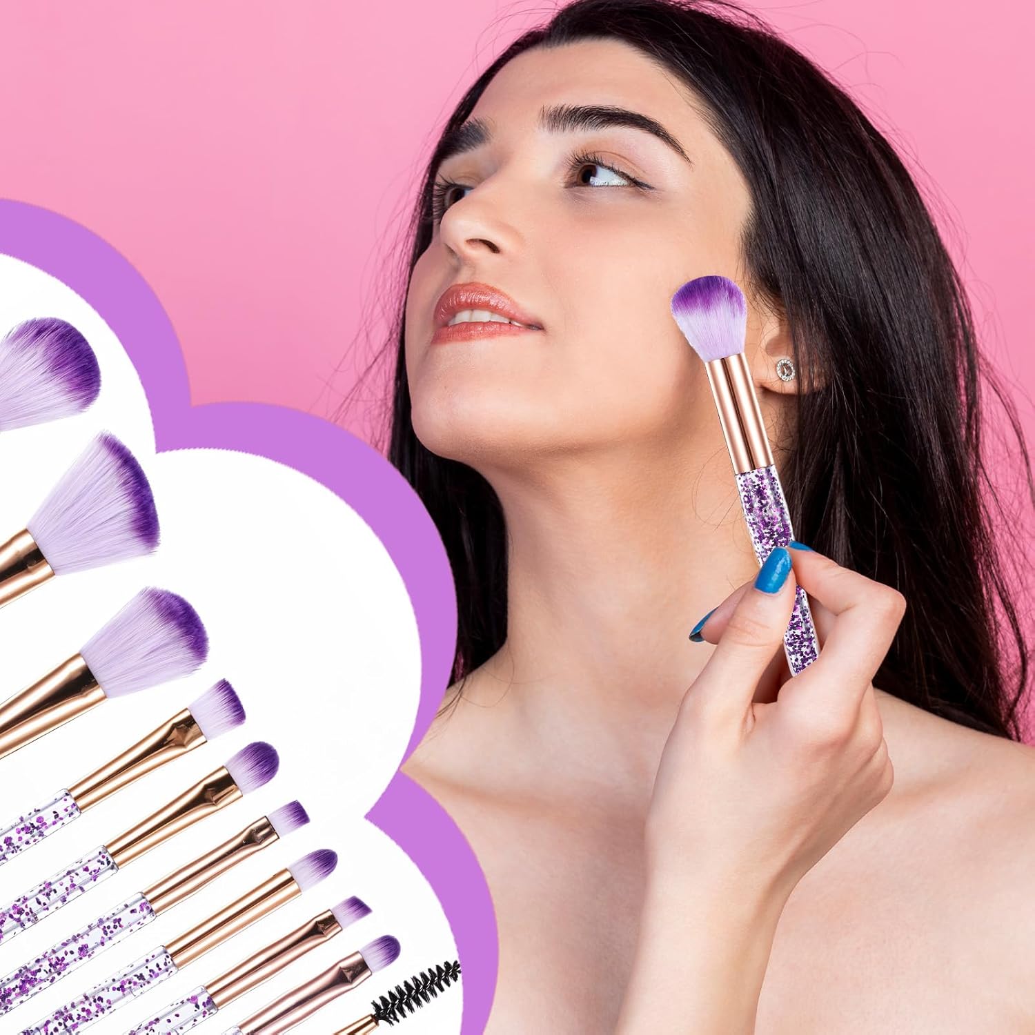 10 PCS Crystal Glitter Makeup Brushes, Cute Makeup Brushes Face Cosmetics Blending Brushes Professional Glitter Brushes for Foundation Concealer Eye Shadow Blush Lip - Image 4