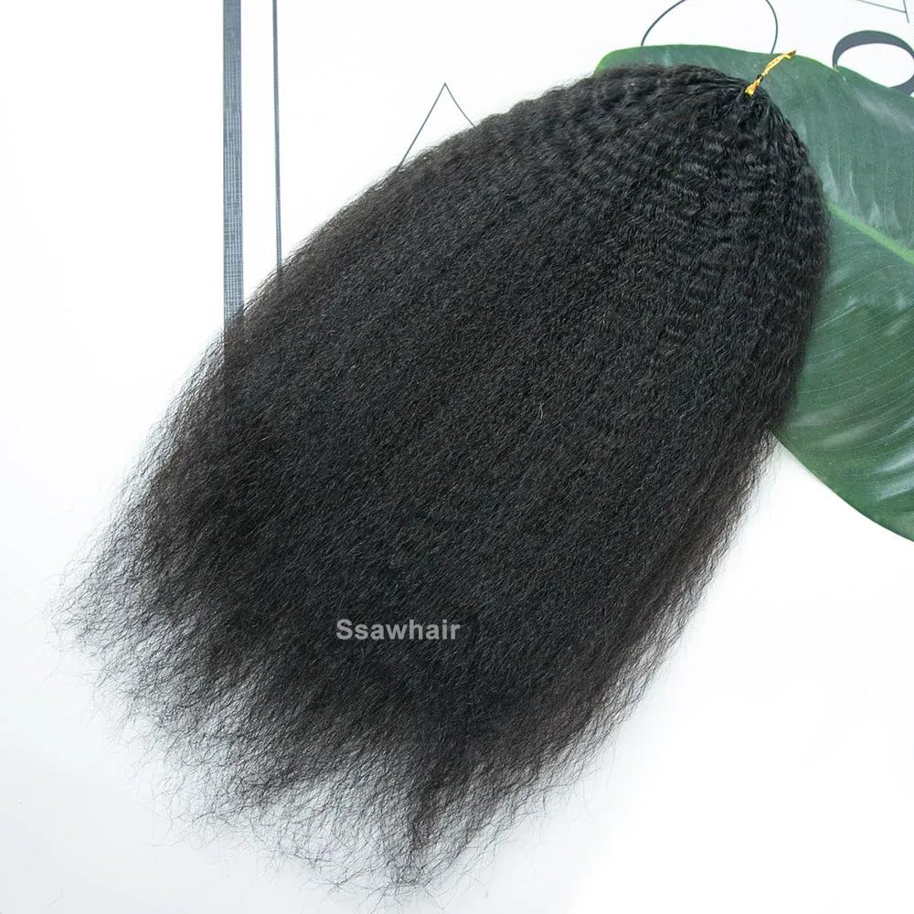 Kinky Straight Crochet Human Hair Knotless Pre-Separated Yaki Straight Human Hair With String Pre-Looped Reusable Feather Crochet Hair Extensions 20Inch 60g 50Strands - Image 7