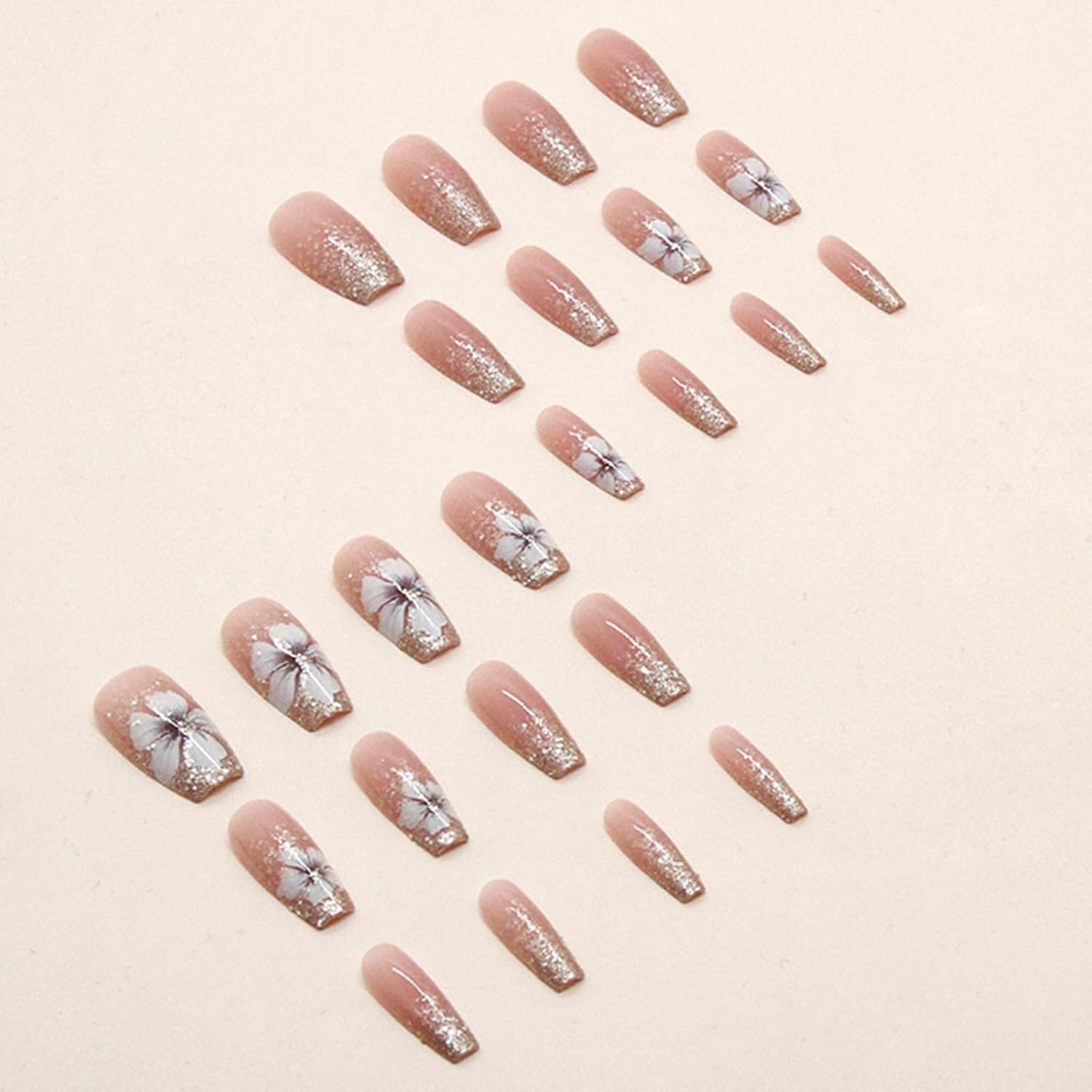 24 Piece Medium White French Tip Rhinestone Snowflake Acrylic Press On Nails for Women Girls - Image 2