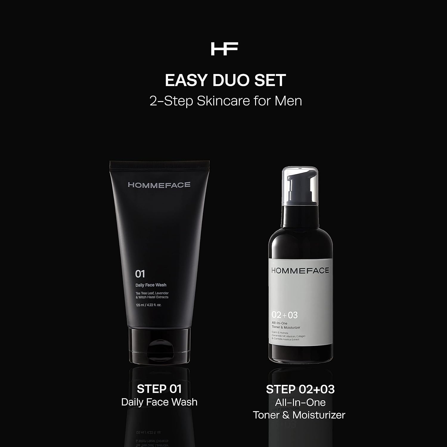 HOMMEFACE Menโs Easy Duo Skin Care Set, 2-Step Daily Routine Kit with Facial Cleanser and 2-in-1 Face Toner & Moisturizer for Men, For Oily & Acne-Prone Skin, 9.29 fl.oz. - Image 2