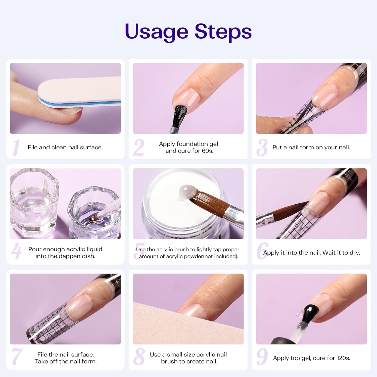 Professional Acrylic Nail Liquid for Nail: 4fl.oz Acrylic Liquid with Nail Brush for Beginners at Home DIY Nail Salon Use Non-Yellowing MMA-Free - Image 7
