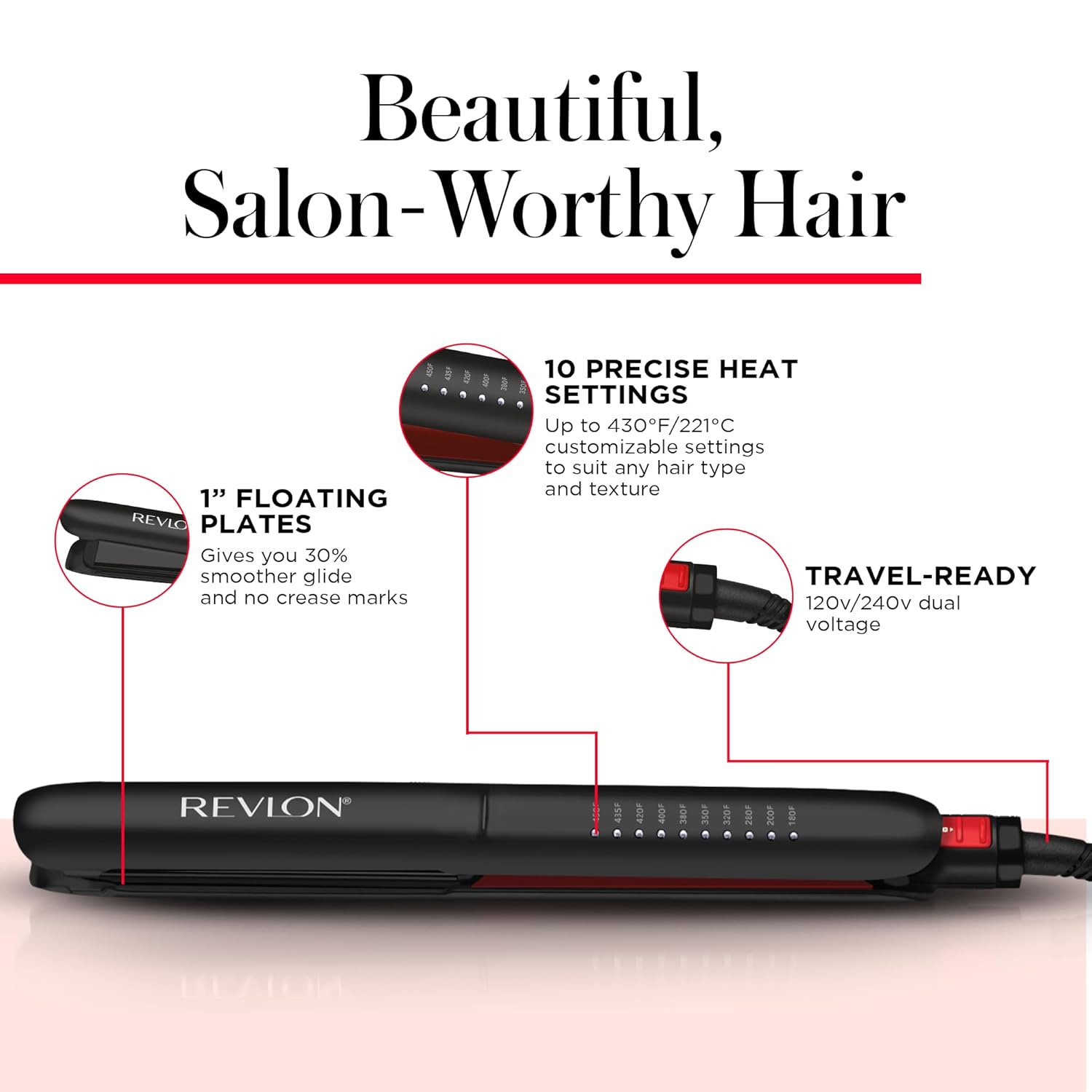 REVLON SmoothStay Coconut Oil Infused Hair Straightener - Flat Iron Hair Straightener for Sleek Straight Hairstyles, Enhanced Shine and Moisture (1 in) - Image 5