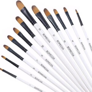 Filbert Paint Brushes Set, 12 PCS Artist Brush for Acrylic Oil Watercolor Gouache Artist Professional Painting Kits with Synthetic Nylon Tips White