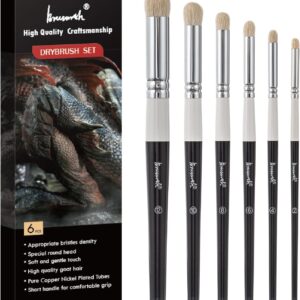 Drybrush Set-Hobby Detail Paint Brush Set, 6 Sizes Goat Hair Acrylic Paint Brushes for Tabletop & Wargames Miniature Watercolor Oil Painting, Model for Beginners & Professional