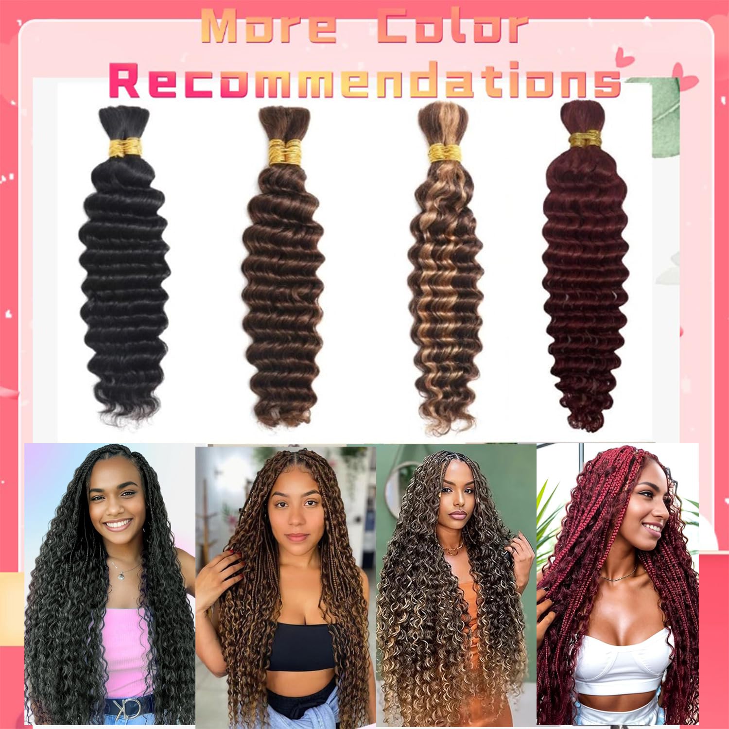 Human Braiding Hair for Boho Braids 100g 18 Inch Deep Wave Bulk Human Hair for Braiding 12A No Weft Curly Human Hair Extensions Wet and Wavy Boho Hair for Braiding 2 Bundles/Pack Natural Color - Image 5