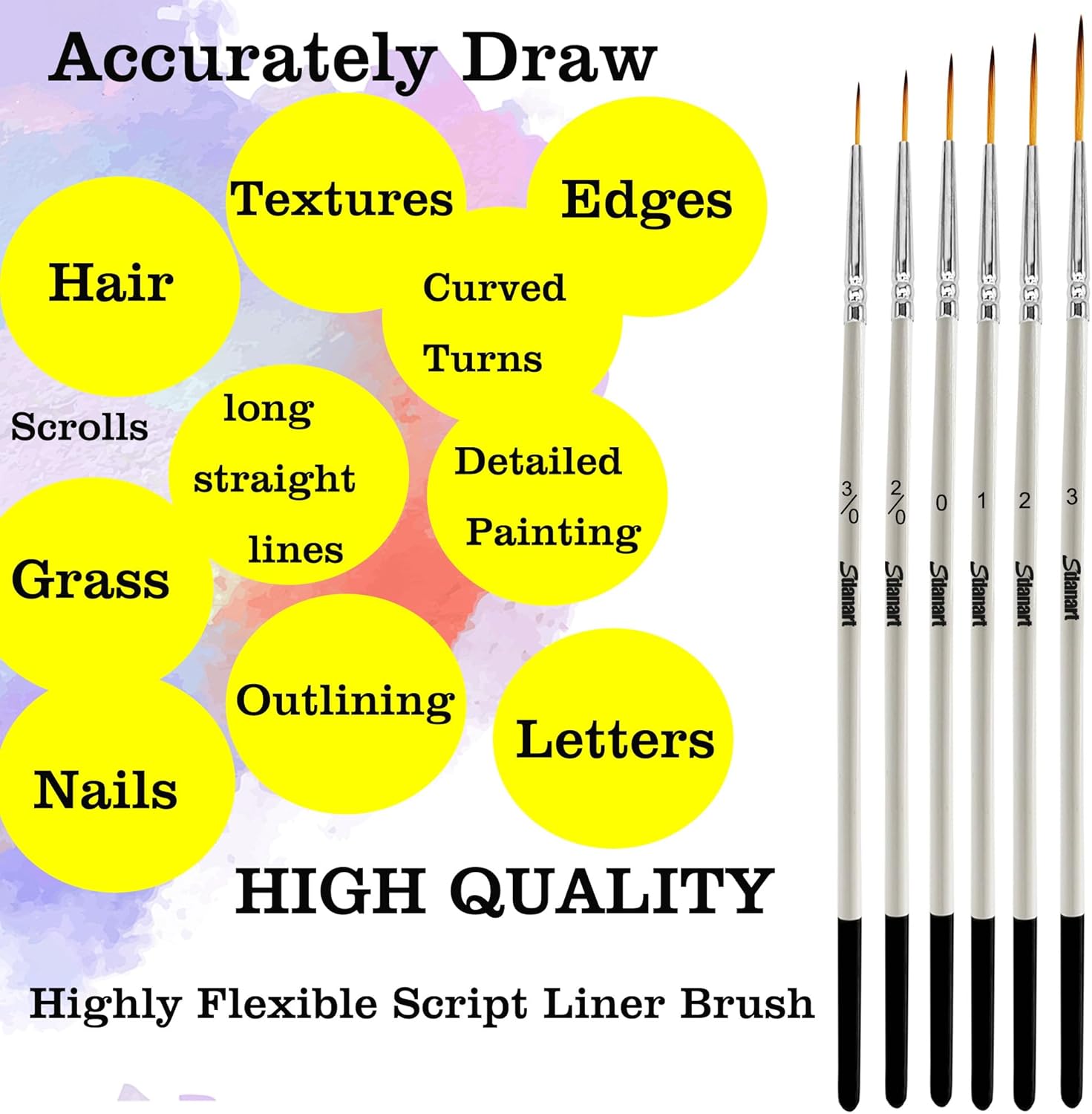Script Liner Paintbrush 6 PCS Highly Flexible Liner Brush Extra Long Fine Point Tip Pinstriping Scroll Outlining Brush for Acrylic Watercolor Oil Gouache - Image 2