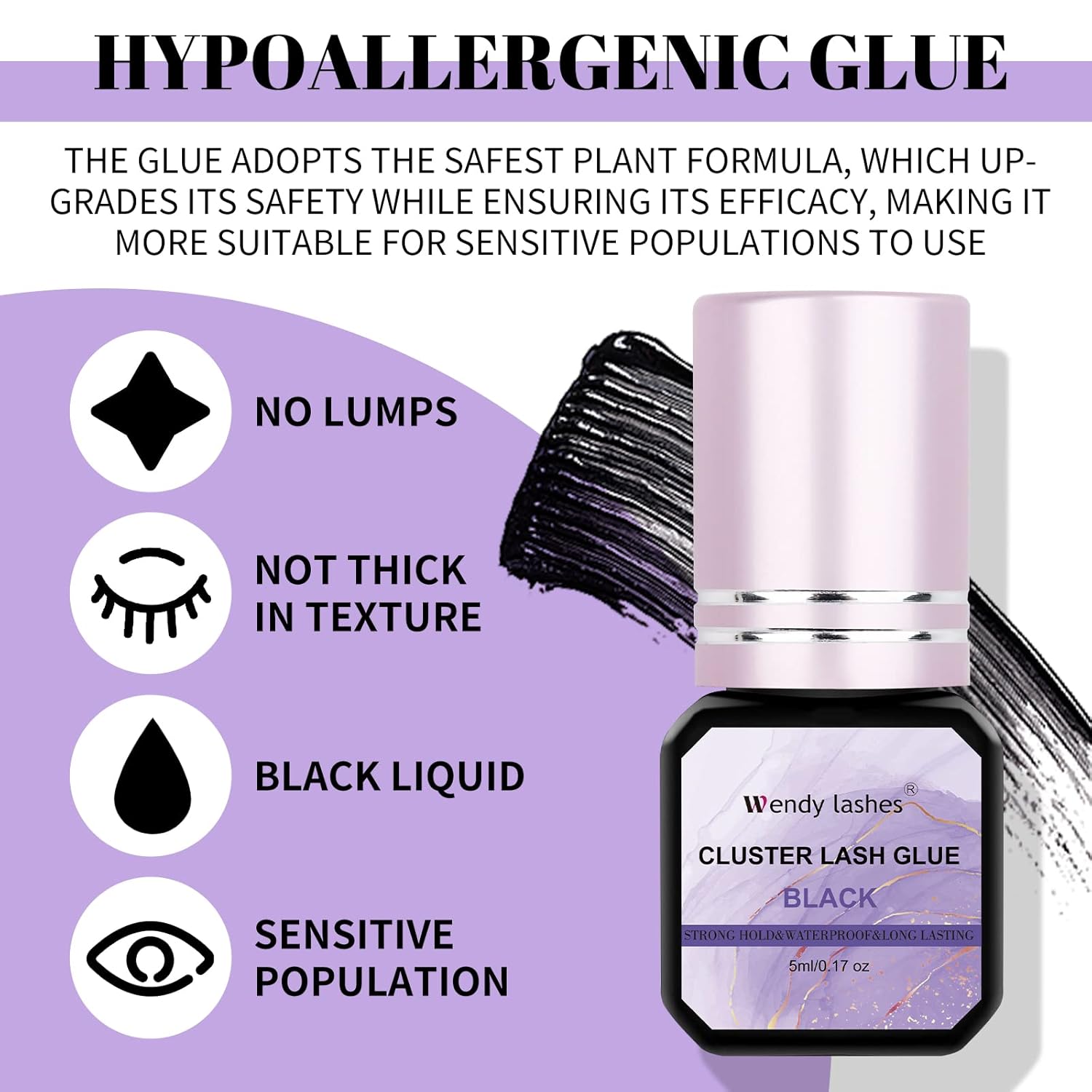 Lash Cluster Glue Eyelash Black Sensitive Fast Drying Waterproof Lashes-Glue Individual Long Lasting DIY Lashes Extension Strong Hold-for Using at Home(5ML) - Image 2