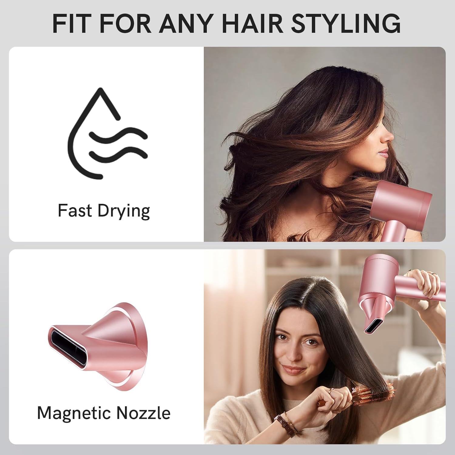 Cordless Ionic Hair Dryer with Digital Screen, 4 Mode Charging Blow Dryer with Magnetic Nozzle, Travel Hair Dryer for Women Kids Outdoor Camping Beaches (Pink) - Image 5