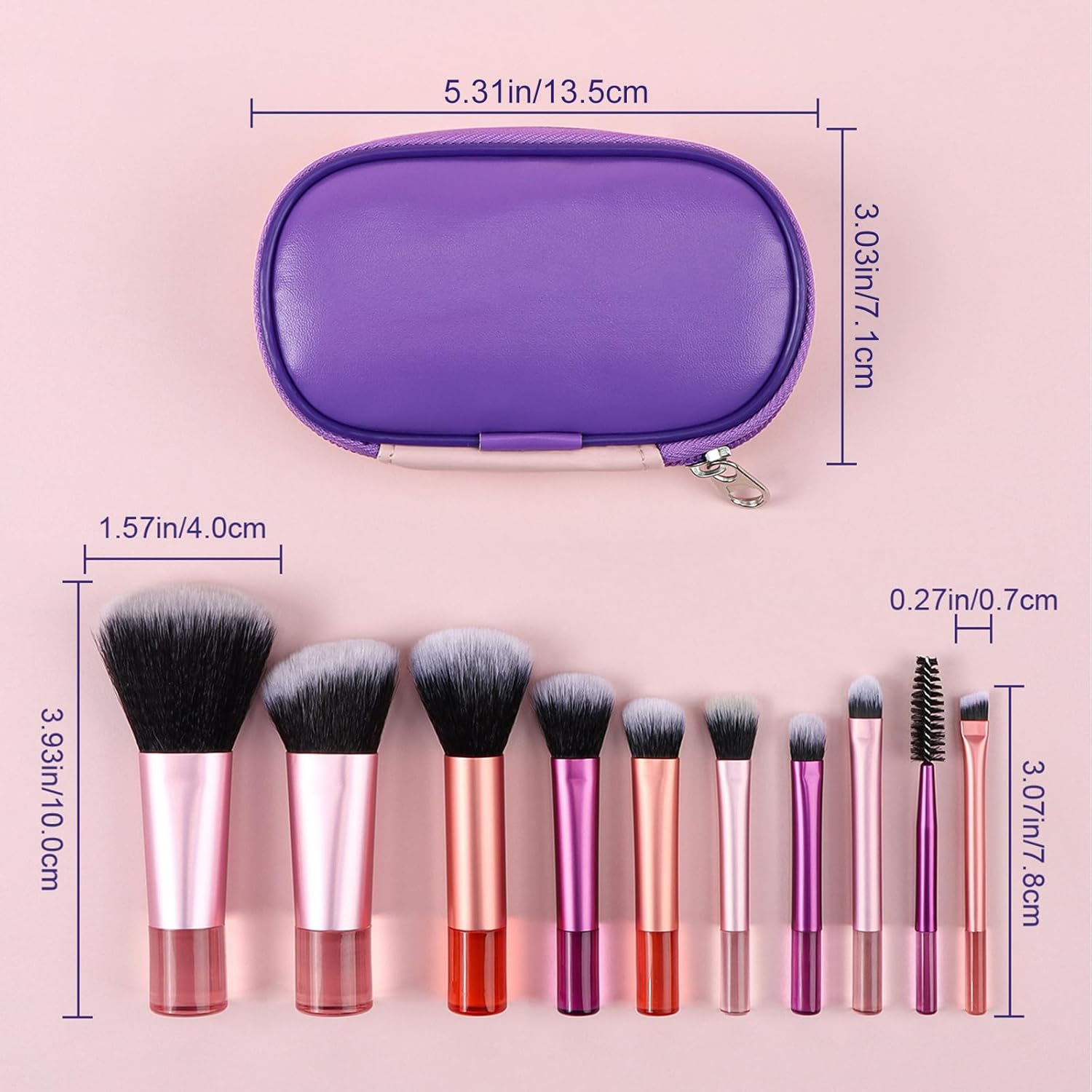 Kingtree Travel Makeup Brush Set, 10Pcs Mini Makeup Brushes with Pouch Portable ON THE GO Makeup Brushes Travel Set, Easy-taken Full Complete Function Cosmetic Brushes for Flawless Makeup Looks - Image 7