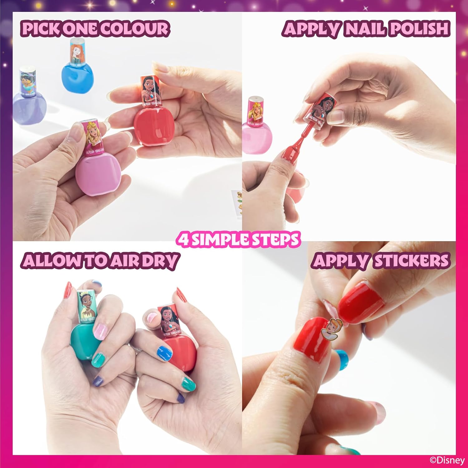 Disney Princess Sparkly Cosmetic Makeup Set for Girls with Lip Gloss Nail Polish Nail Stickers - 11 Pcs|Perfect for Parties Sleepovers Makeovers Birthday Gift for Girls 3+ - Image 4