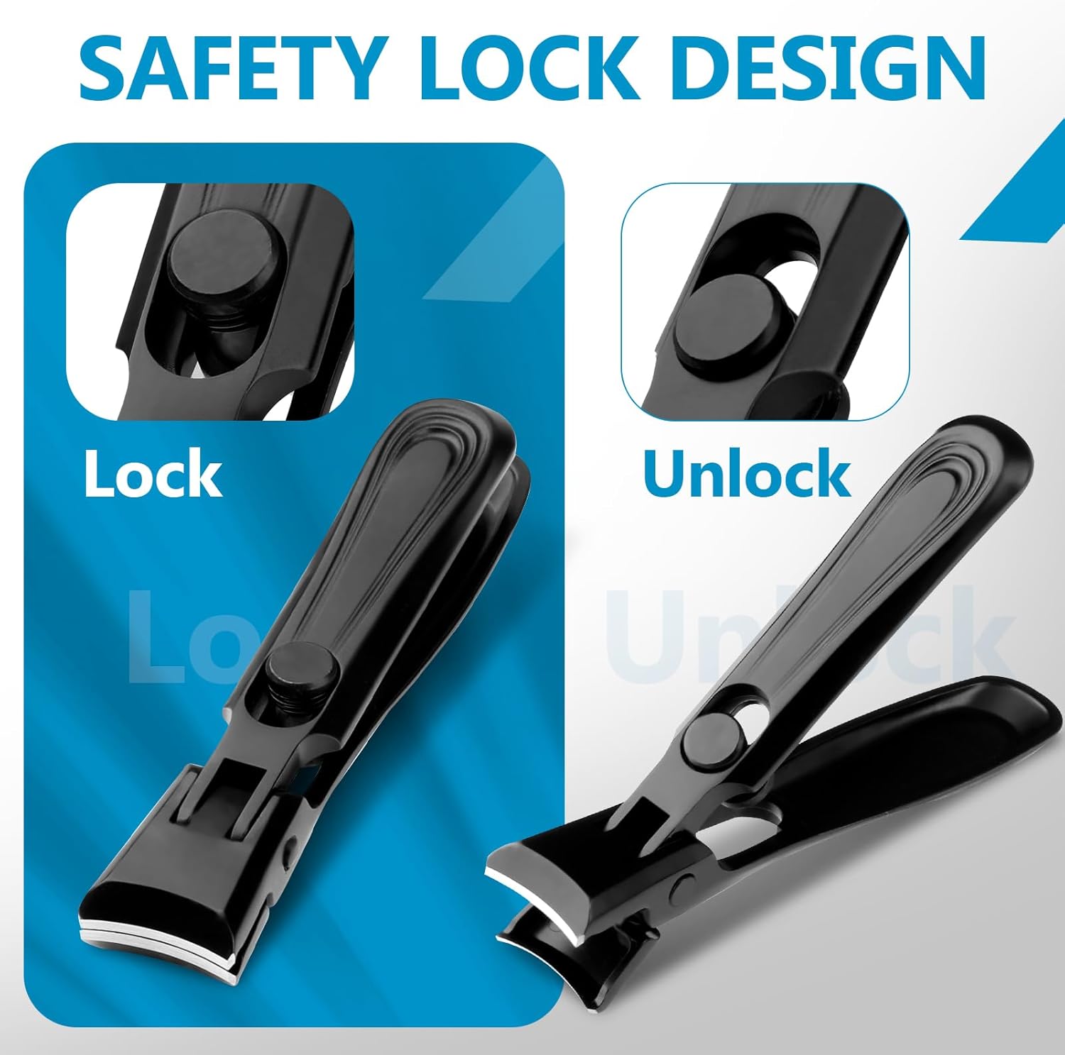 LINFOX German Nail Clippers Adult, Fingernail Clipper Ultra Sharp Sturdy Heavy Duty, Wide Jaw Anti Splash Lock Design, Professional Nail Cutter Premium Stainless Steel for Men, Woman, Seniors Black - Image 2