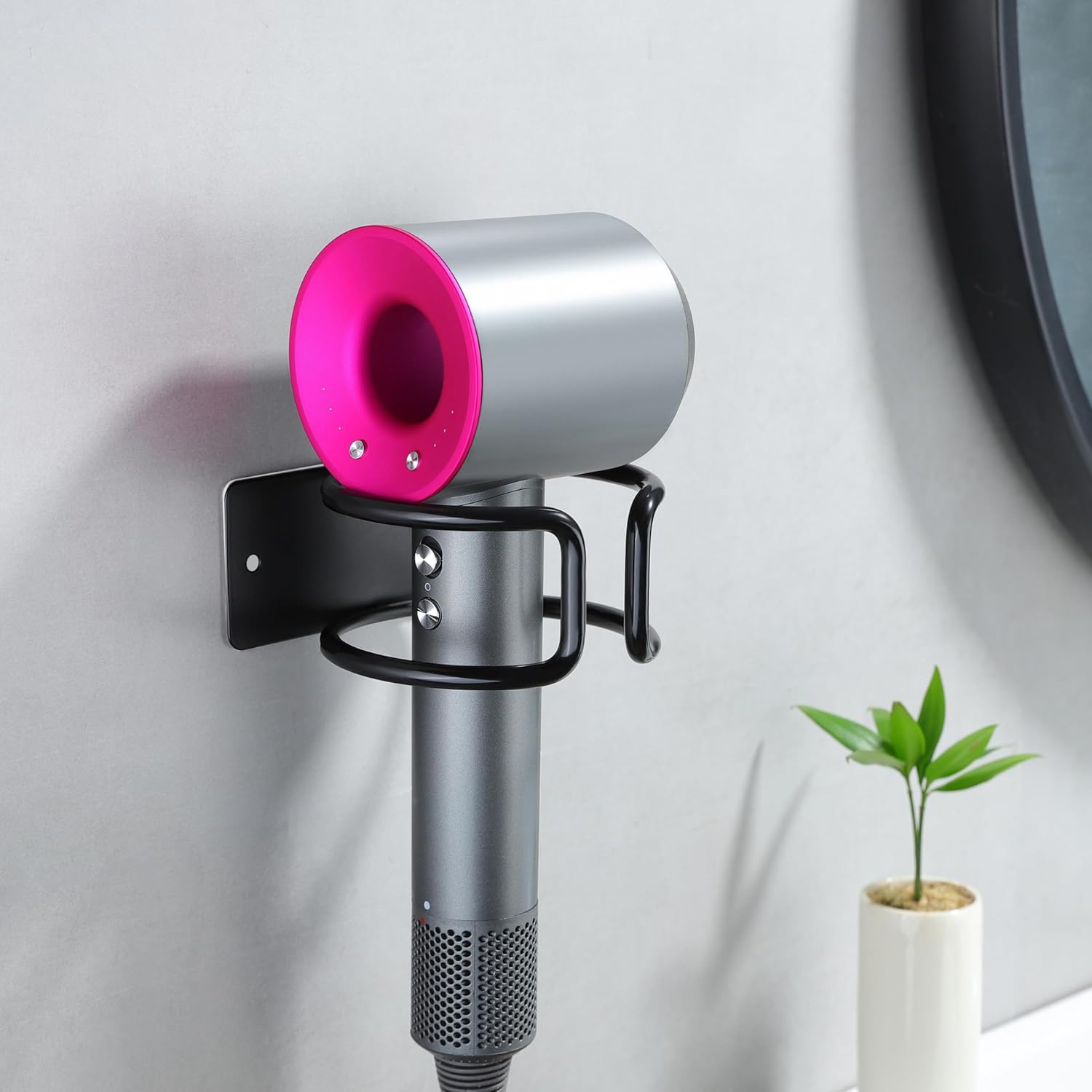 YIGII Universal Hair Dryer Holder Wall Mounted, Self Adhesive Blow Dryer Hanger Compatible with Most Hair Dryers, Stainless Steel Hairdryer Holder Rack for Bathroom Cabinet (Black) - Image 4