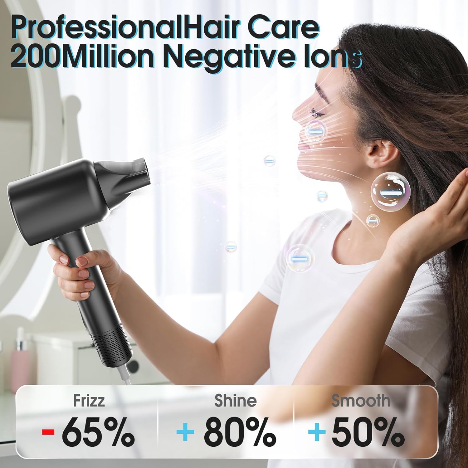 Diffuser Hair Dryer, 110,000 RPM Brushless Motor High-Speed Low Noise Thermo-Control Hair Dryers, Negative Ionic Blow Dryer,Fast-Drying Portable Hairdryer for Home, Travel Birthday Gift for Women Mom - Image 3