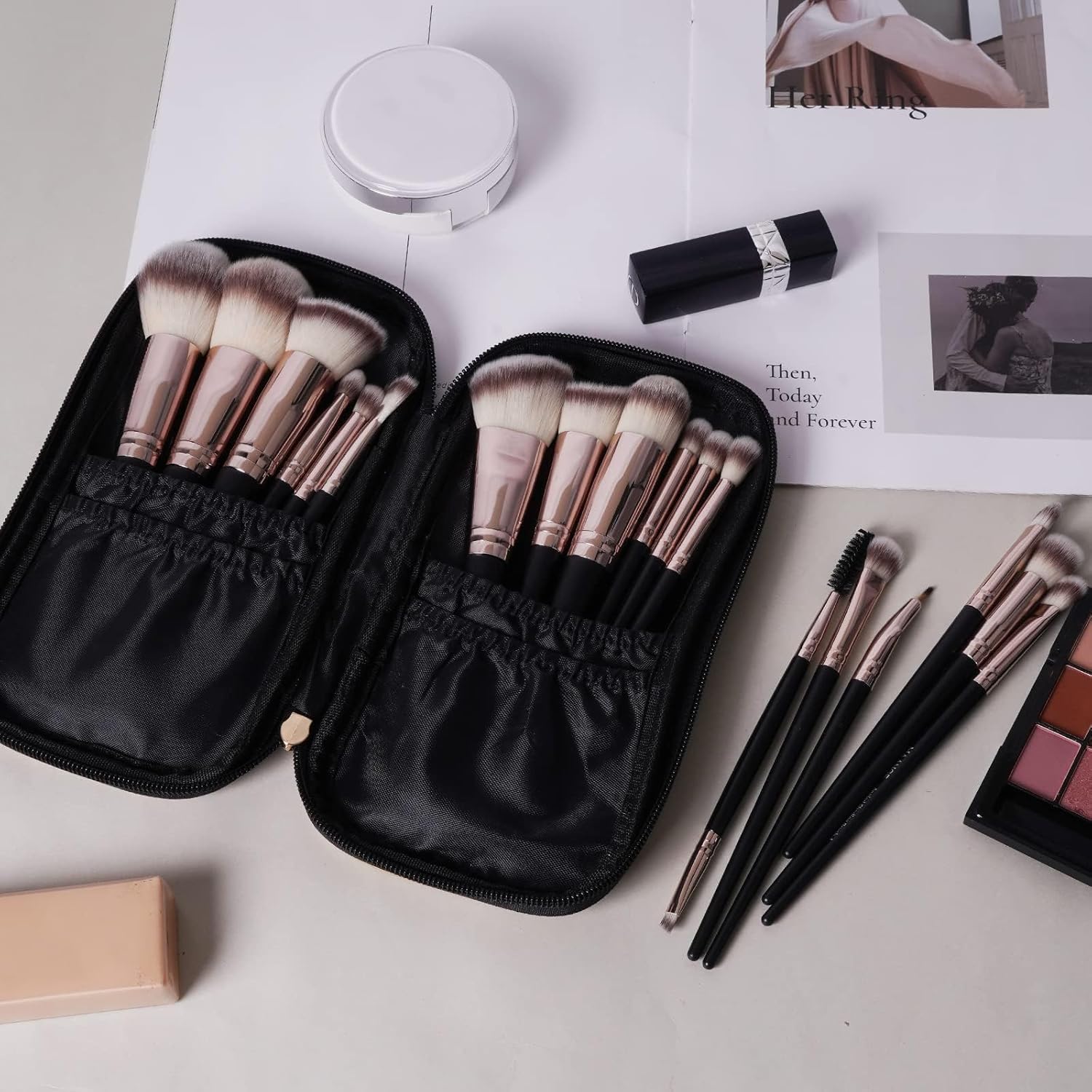 Makeup Brushes with Case, MAANGE 18 Pcs Professional Makeup Brush Set Premium Synthetic Face Kabuki Brush Kit Foundation Blush Powder Eyeshadow Brushes Set Christmas Gift(Coffee) - Image 6
