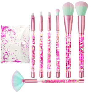 Makeup Brush Set Pink Glitter,Unicorn Foundation Sparkles Cute Fan Powder Blush Lip Highlight Eye shadow Eyebrow Makeup Brushes Set with Liquid and Case for Girls Teen Kids Gift Present