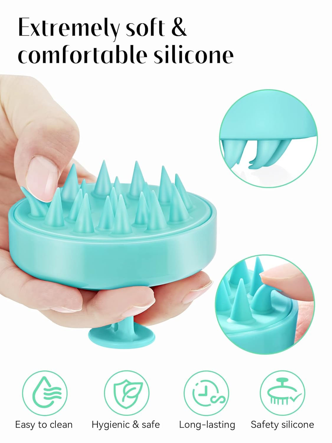 HEETA Scalp Massager Hair Growth, Soft Silicone Scalp Scrubber Shampoo Brush for Exfoliation, Dandruff Removal Head Massage Stress Relax, Wet & Dry Use for Thick Thin Curly Hair Care, Green - Image 3