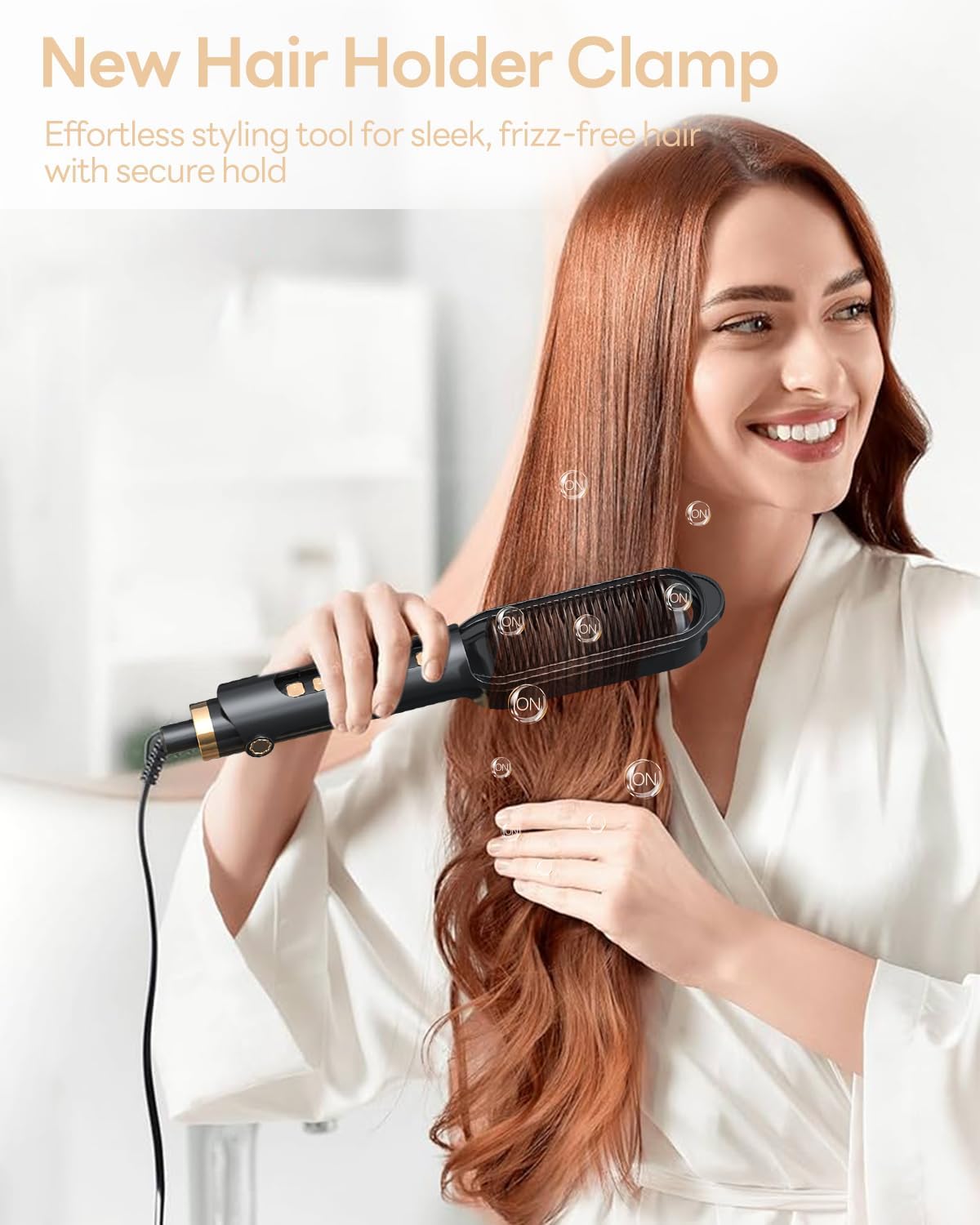 MEKK Hair Straightener Brush - 3D Ceramic Bristles, Anti-Scald Design, 16 Adjustable Temperature Settings, Fast Heating Ionic Hot Comb for All Hair Types, Portable & Safe with Auto Shut-Off - Image 2