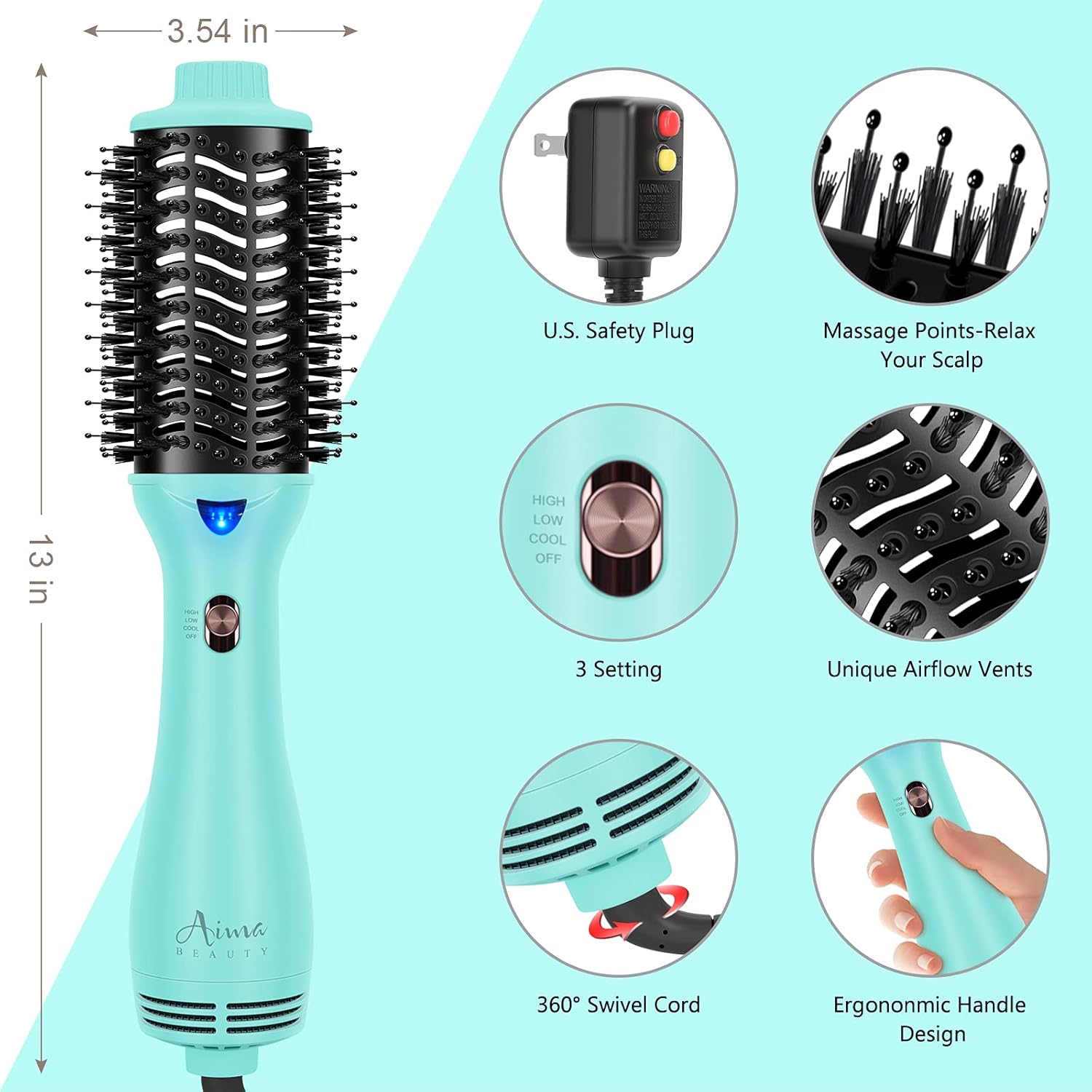 Hot Air Brush, Aima Beauty Professional One Step Hair Dryer & Volumizer 4 in 1 Upgrade Anti-Scald Negative Ionic Technology for All Hair Types, Light Green - Image 2