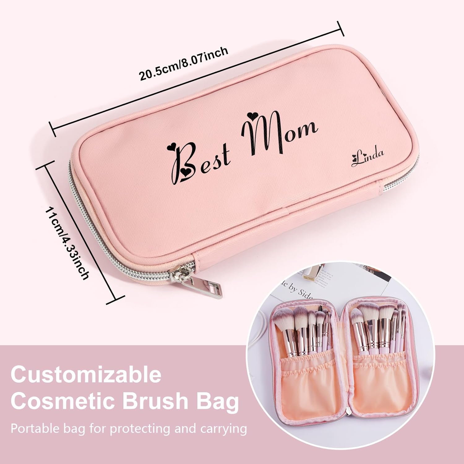 Personalized Gift Custom Makeup Brush Set, 18 Pcs Premium Synthetic Personalized Makeup Brushes Foundation Eyeshadow Brush Powder Blush Concealers Brush Set Travel Makeup Brushes with Case(Pink) - Image 5