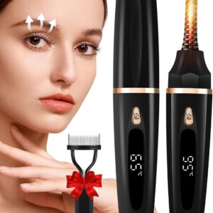 Heated Eyelash Curlers - Eye Lash Curler Heat with Eyelash Comb - Electric Eyelash Curler - Rizador De Pestañasey LED Display 3 Temp Settings USB Charge Natural Curling 24H for Women Makeup Tool Gifts