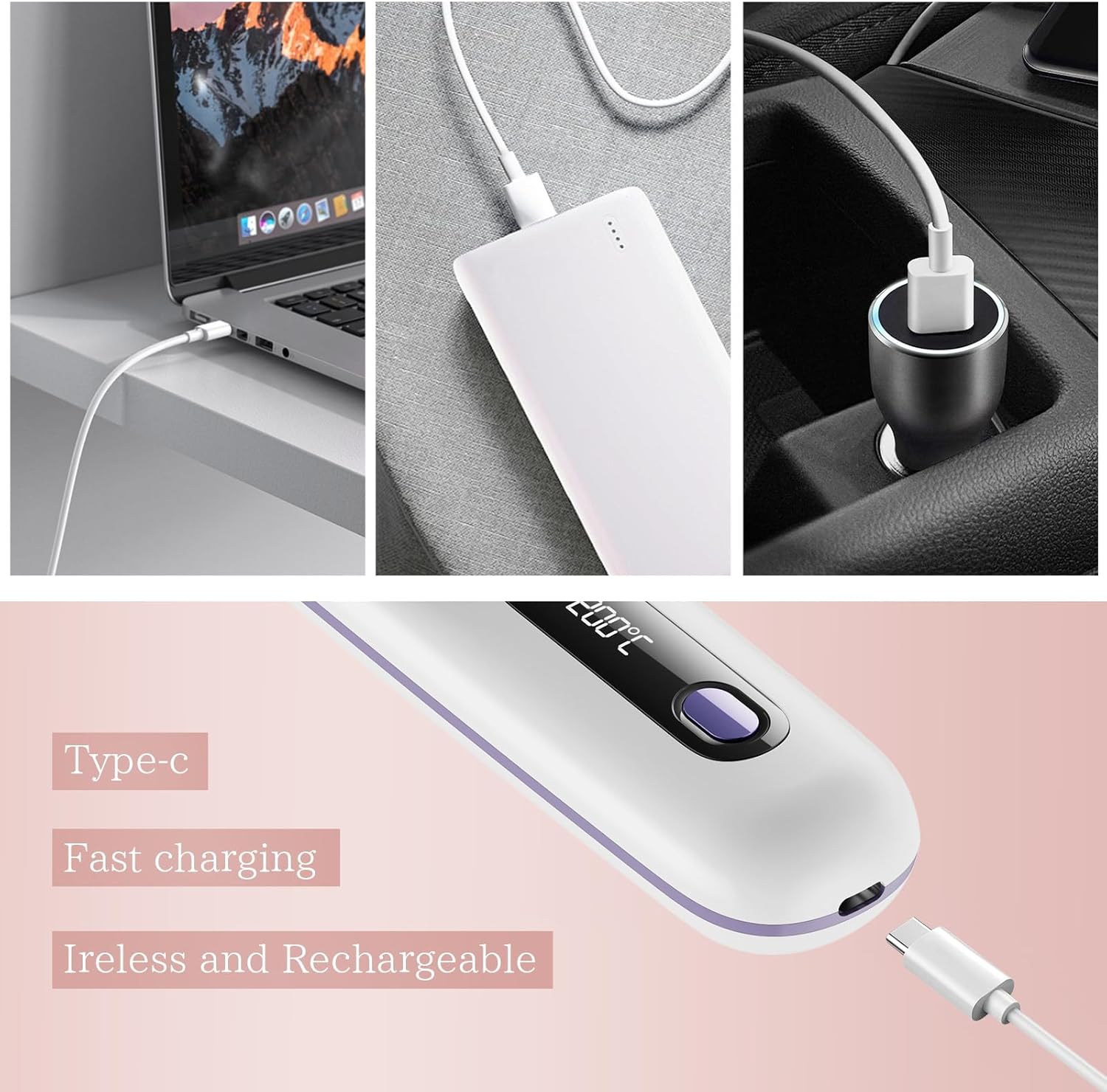 Cordless Hair Straightener Brush, Portable Anion Hair Straightener Brush for Women Lightweight Ceramic Coating Negative Ion Anti-Scald Hair Straightener for Women Travel Styling Hairstyler Salon - Image 4