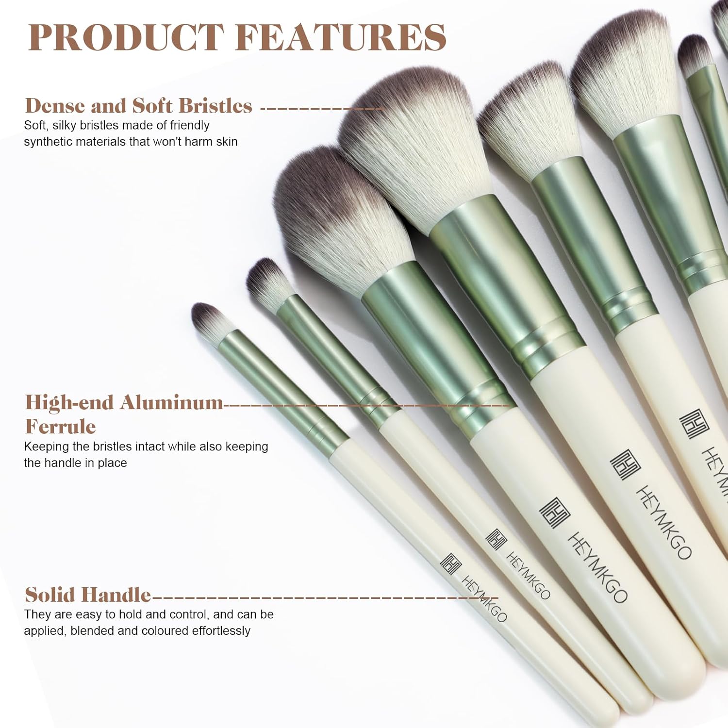 HEYMKGO Makeup Brushes, 12 Pcs Professional Makeup Brush Set Premium Synthetic Foundation Powder Blush Concealer Blending Eyeshadow Lip Eyebrow Make Up Brushes Kit with Travel Bag - Image 2