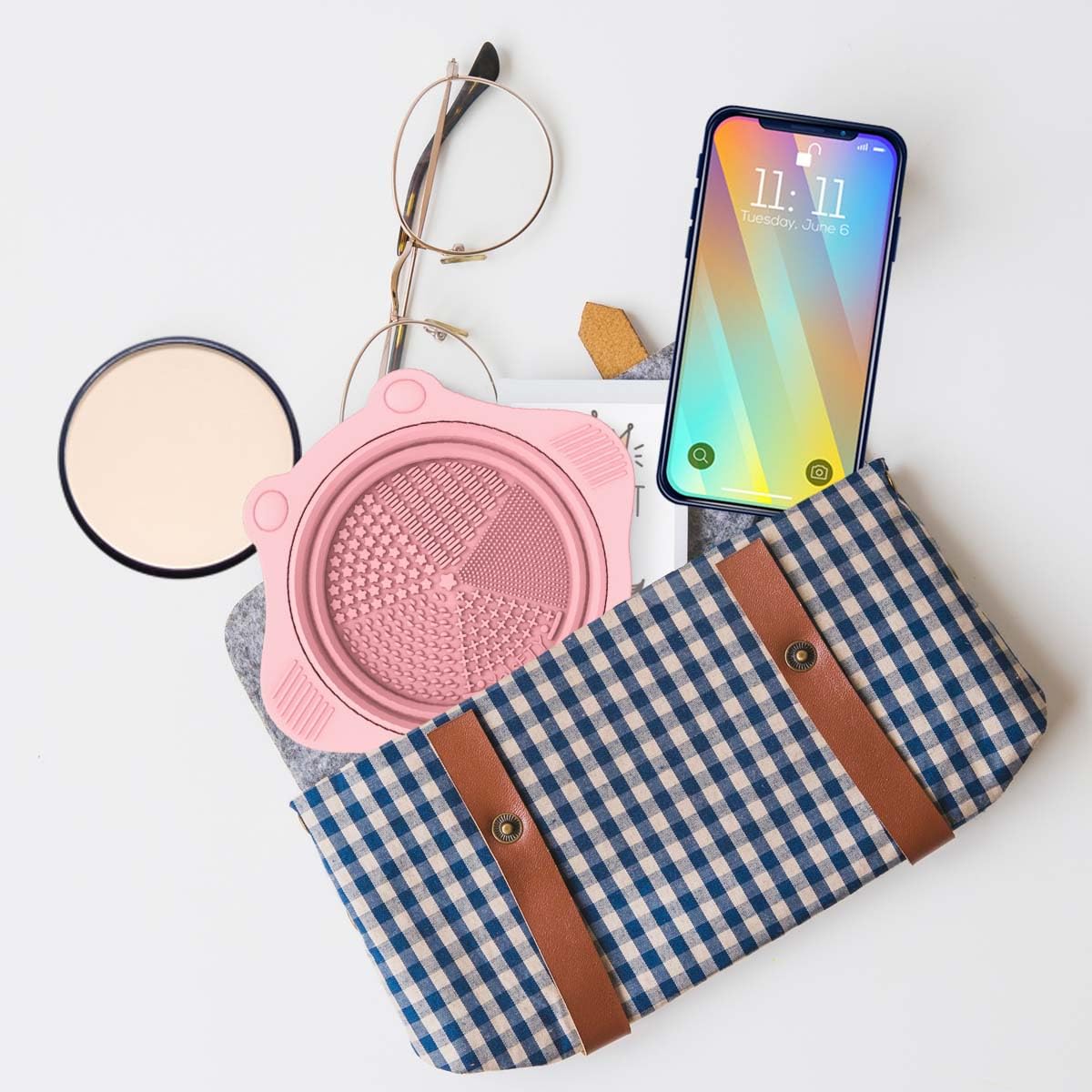 Foldable Silicone Makeup Brush Cleaner Pad Bowl, YalsFTY Portable Mat Scrubber Cleaning Tool for Makeup Brushes (Pink) - Image 6