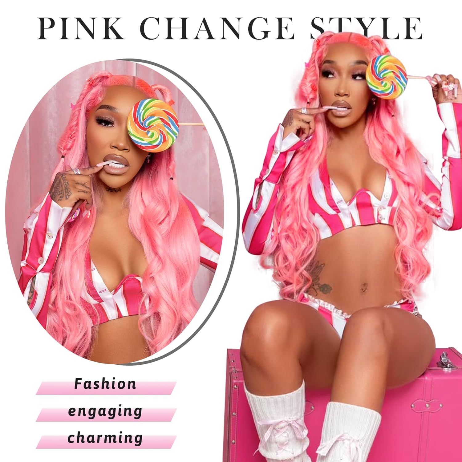 Pink Lace Front Wig Human Hair 13x4 Body Wave 200 Density HD Lace Front Wigs Human Hair Pre Plucked with Baby Hair Pink Colored Lace Frontal Glueless Wigs for Women 20 Inch - Image 2