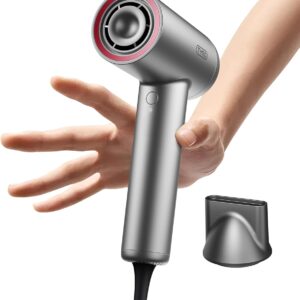 TYMO Ionic Hair Dryer, Professional Blow Dryer with 110000 RPM Brushless Motor for Fast Drying, Lightweight Compact Hairdryer with Nozzle, Low Noise, 4 Temps & 3 Speeds for Women Man, Silver