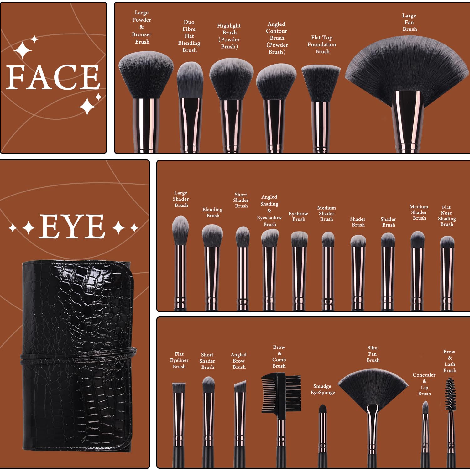 Real Perfection Makeup Brushes 24pcs Makeup Brush Set Premium Synthetic Powder Foundation Contour Blush Concealer Eye Shadow Blending Liner Make Up Brush Kit with Case - Image 2